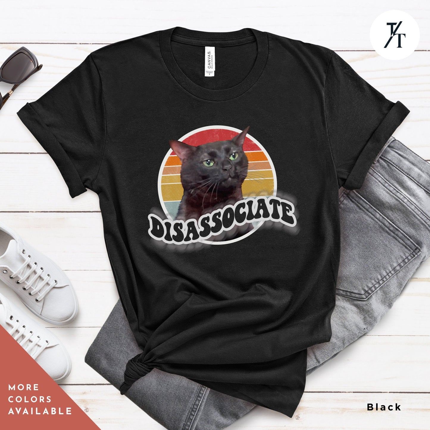 a black t - shirt with the words disassociate on it, Zoning out shirt, black cat Zoning Out Funny Meme shirt, Unisex Funny Instagram Meme tee, Disassociating Black Cat Tiktok Trend, catmom gift