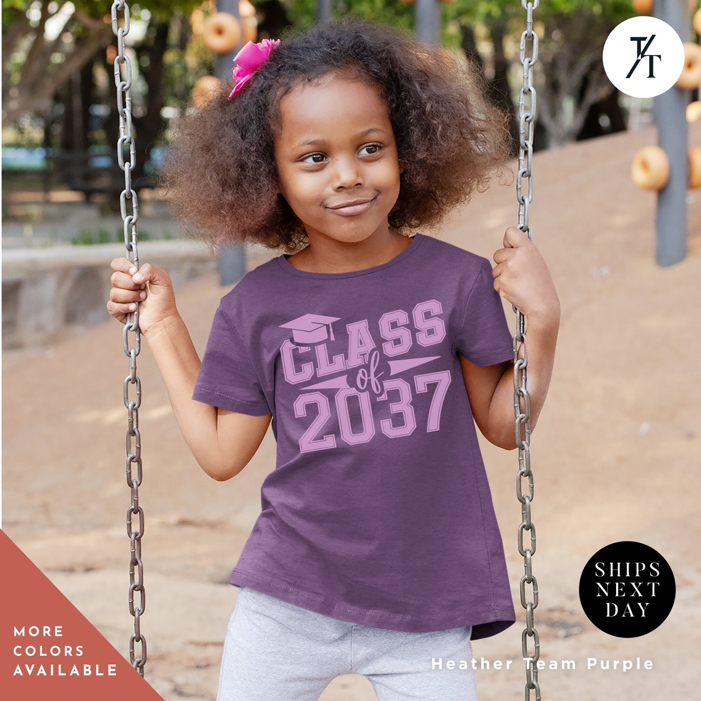 a young girl holding onto a metal swing, Graduation shirt 2037, Kindergarten Shirt, First Day Of School, Class Of 2037 Shirts, School Memory Shirts, Back To School Kids tshirt