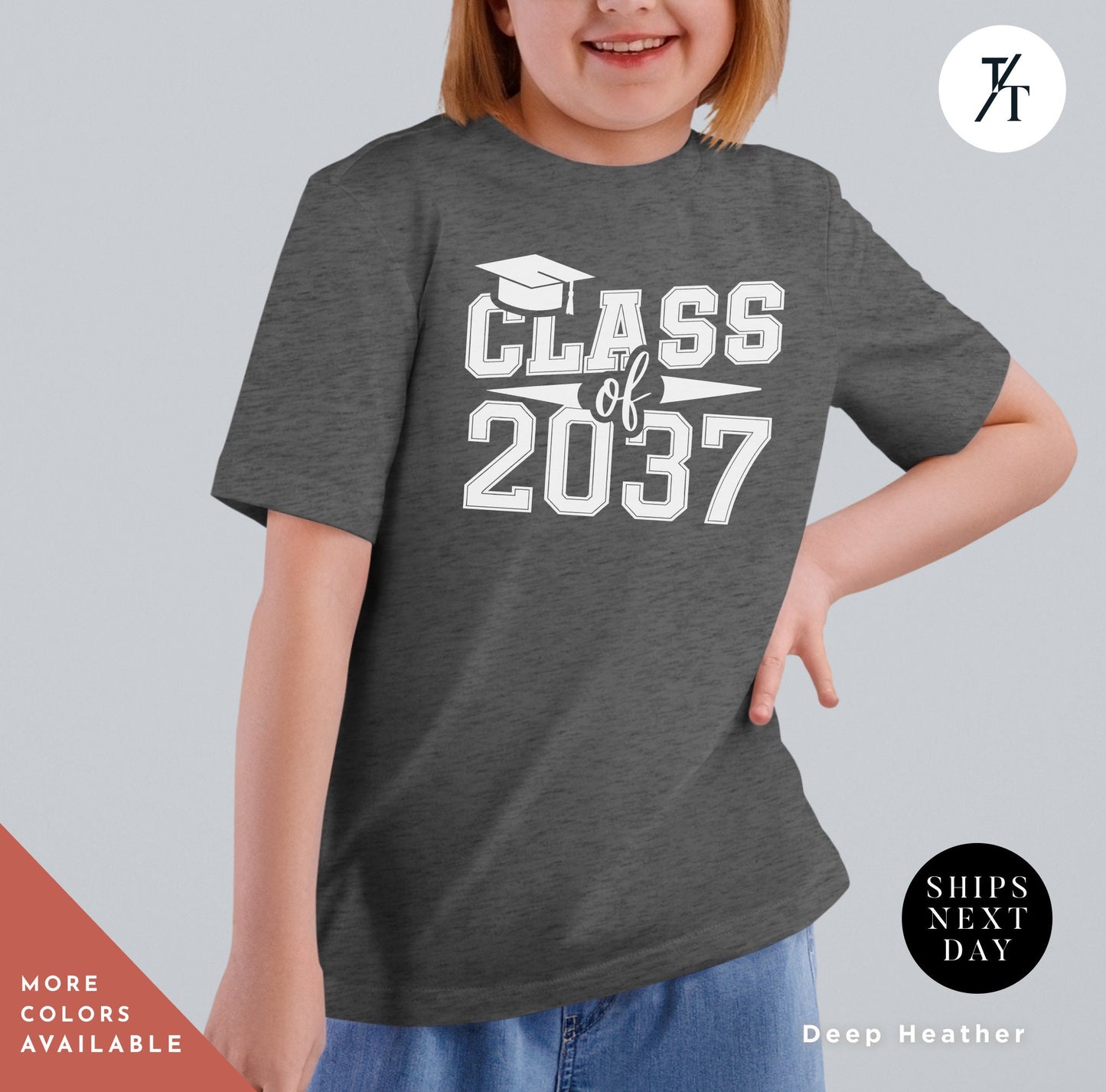 a young girl wearing a class of 2037 t - shirt, Graduation shirt 2037, Kindergarten Shirt, First Day Of School, Class Of 2037 Shirts, School Memory Shirts, Back To School Kids tshirt