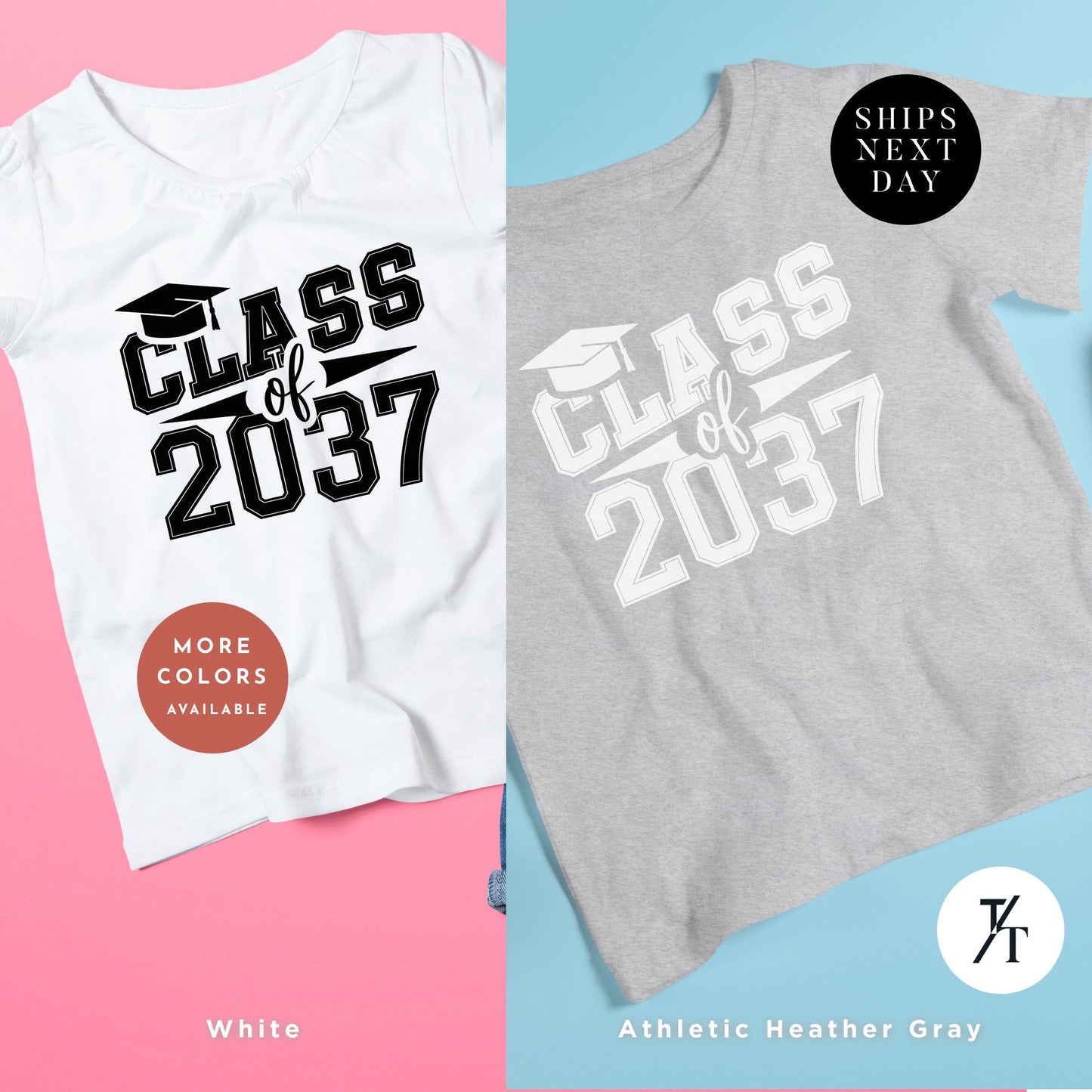 two t - shirts that say class of 2037, Graduation shirt 2037, Kindergarten Shirt, First Day Of School, Class Of 2037 Shirts, School Memory Shirts, Back To School Kids tshirt