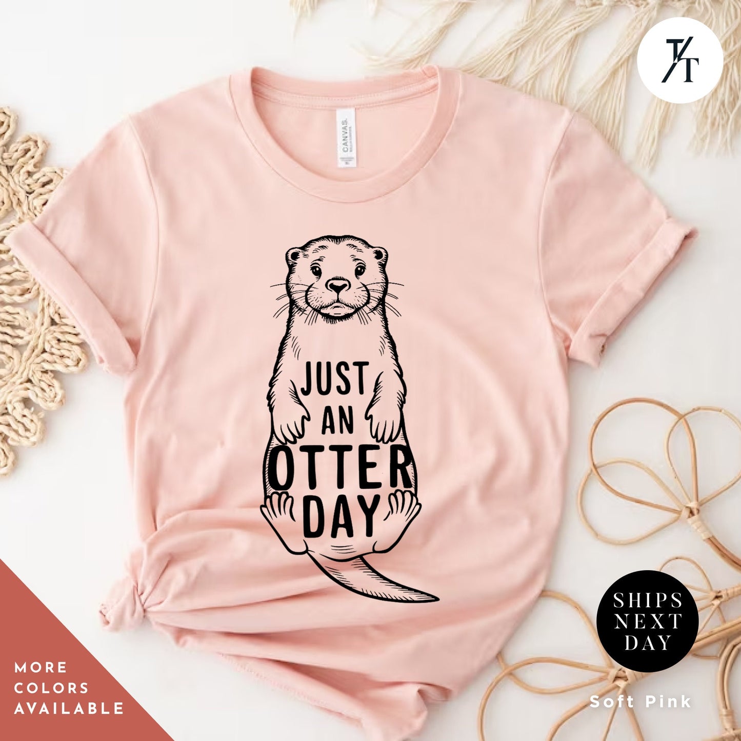 a pink shirt with an otter saying just an otter day, Funny Otter Lover Shirt, Otter T-Shirt, Otters Lover Gift, Sea Otters Gift, Xmas Gift For Women, Funny Mens T-Shirts, Funny Animal shirts
