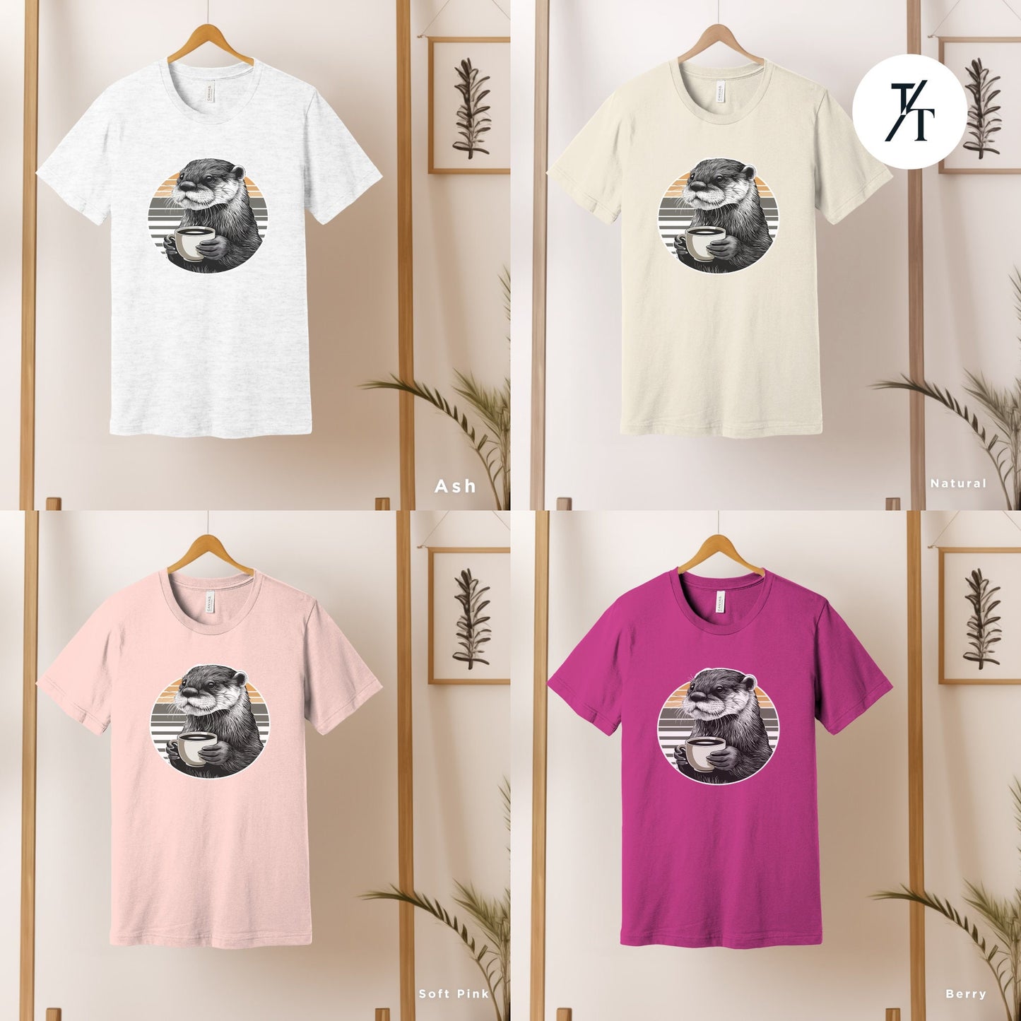 four t - shirts with a picture of a otter on them, Otter coffee shirt, Coffee Otter Shirt, Otters Lover Shirts, Otters Lover Gift, SeaOtter Gifts, Xmas Gift For Women, Funny Mens T-Shirts