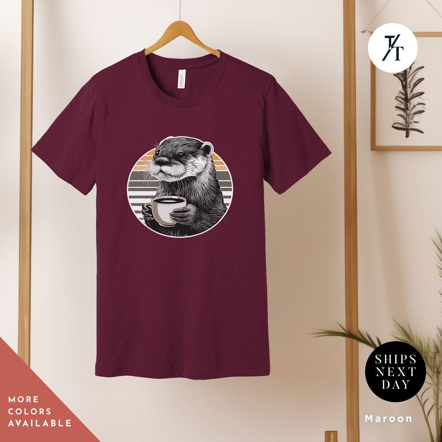a t - shirt with an otter holding a cup of coffee, Otter coffee shirt, Coffee Otter Shirt, Otters Lover Shirts, Otters Lover Gift, SeaOtter Gifts, Xmas Gift For Women, Funny Mens T-Shirts