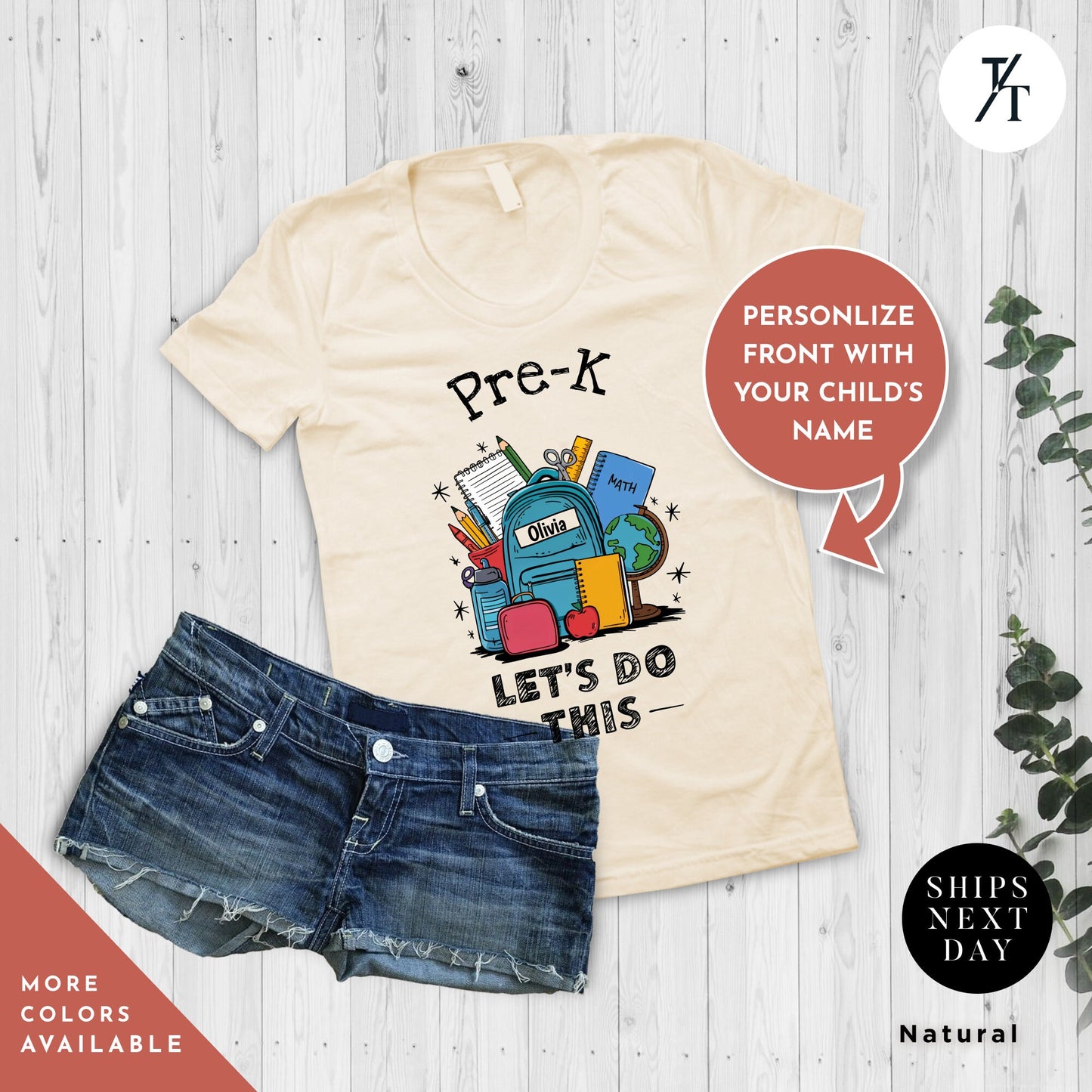 a t - shirt with a picture of a cartoon character on it, Pre-k let's do this shirt, Personalized First Day Of School tee, Back To School Shirt, First Day Of Pre-K, Hello Pre-K, Custom School tee