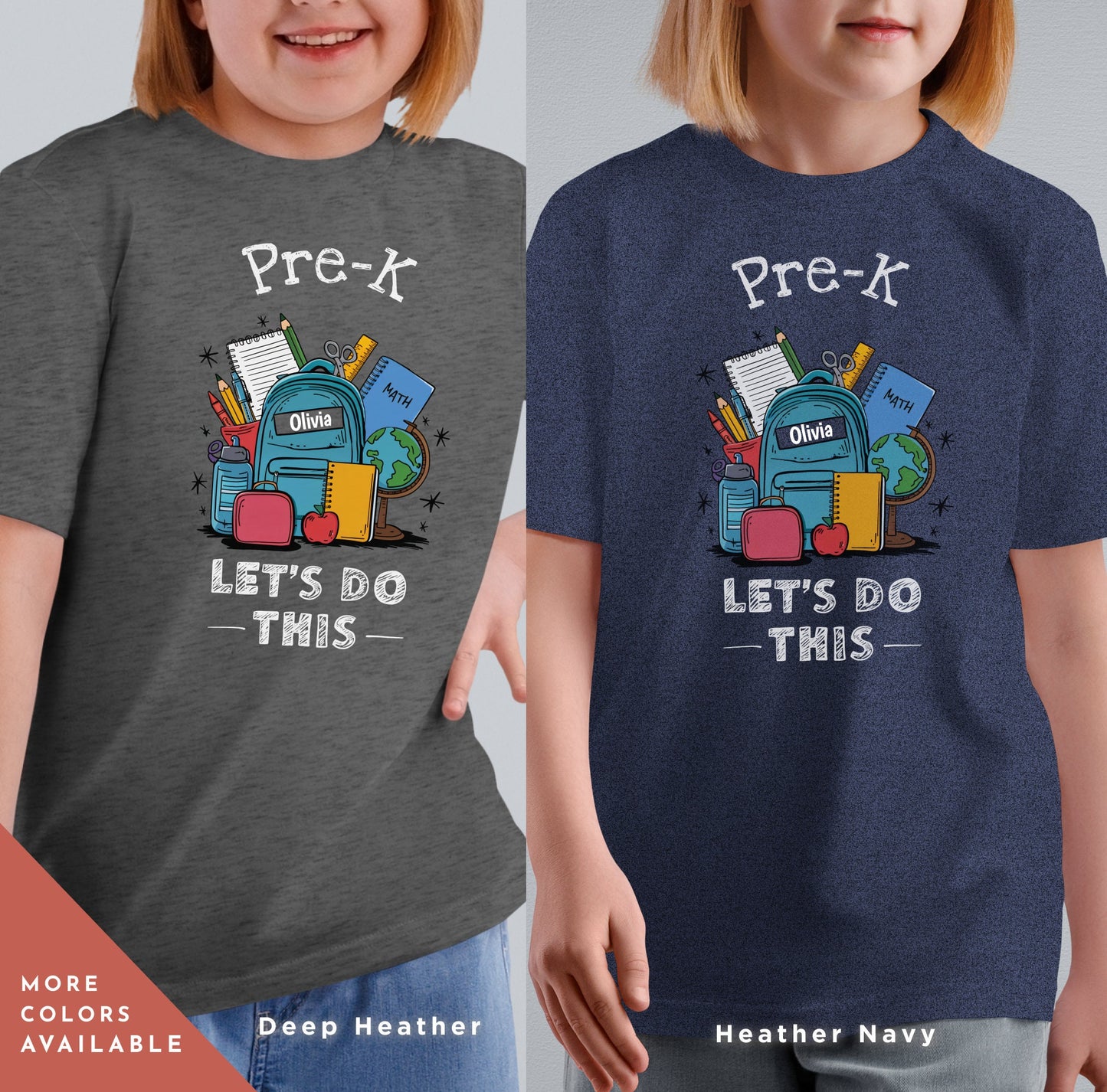 two children wearing t - shirts that say pre - k and let's do, Pre-k let's do this shirt, Personalized First Day Of School tee, Back To School Shirt, First Day Of Pre-K, Hello Pre-K, Custom School tee