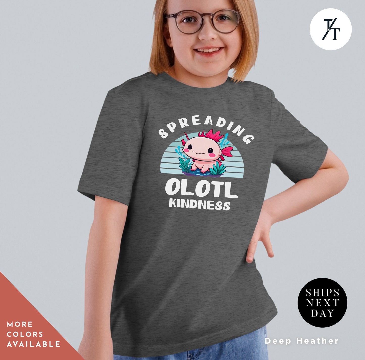 a little girl wearing a t - shirt that says spreading kindness, axolotl shirt for girl, Girls Axolotl Shirt, Cute Axolotls tShirt, Funny Axolotls tShirt, Girl Birthday tee, Animal Lover tee, kids birthday