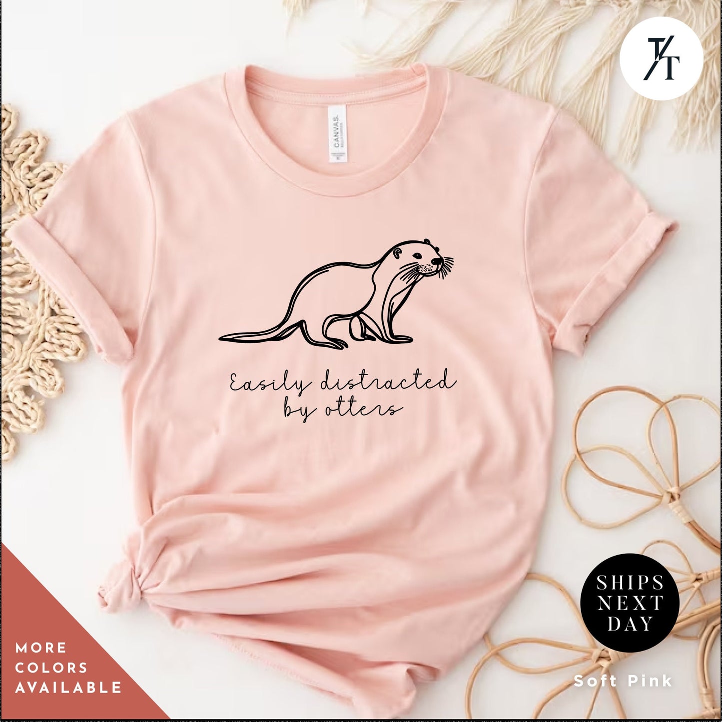 a pink shirt with an image of an otter on it, , Easily distracted by otters, Funny Otter Shirt, Otter Lover Shirt, Sea Otters Gifts, Animal Lover Shirts, Cute Animal tee, Animal Lover Gift
