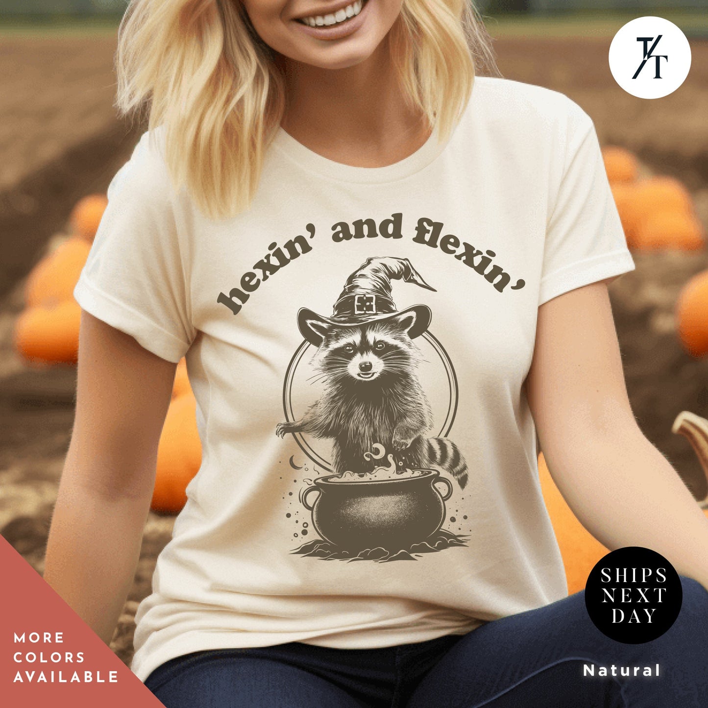 a woman wearing a t - shirt with a raccoon on it, Funny halloween Raccoon shirt, Halloween Gifts, Cute Retro Raccoon Tee, Meme Lover, Feral Girl Shirts, Witches Wicca Shirt, Be A Witch tee
