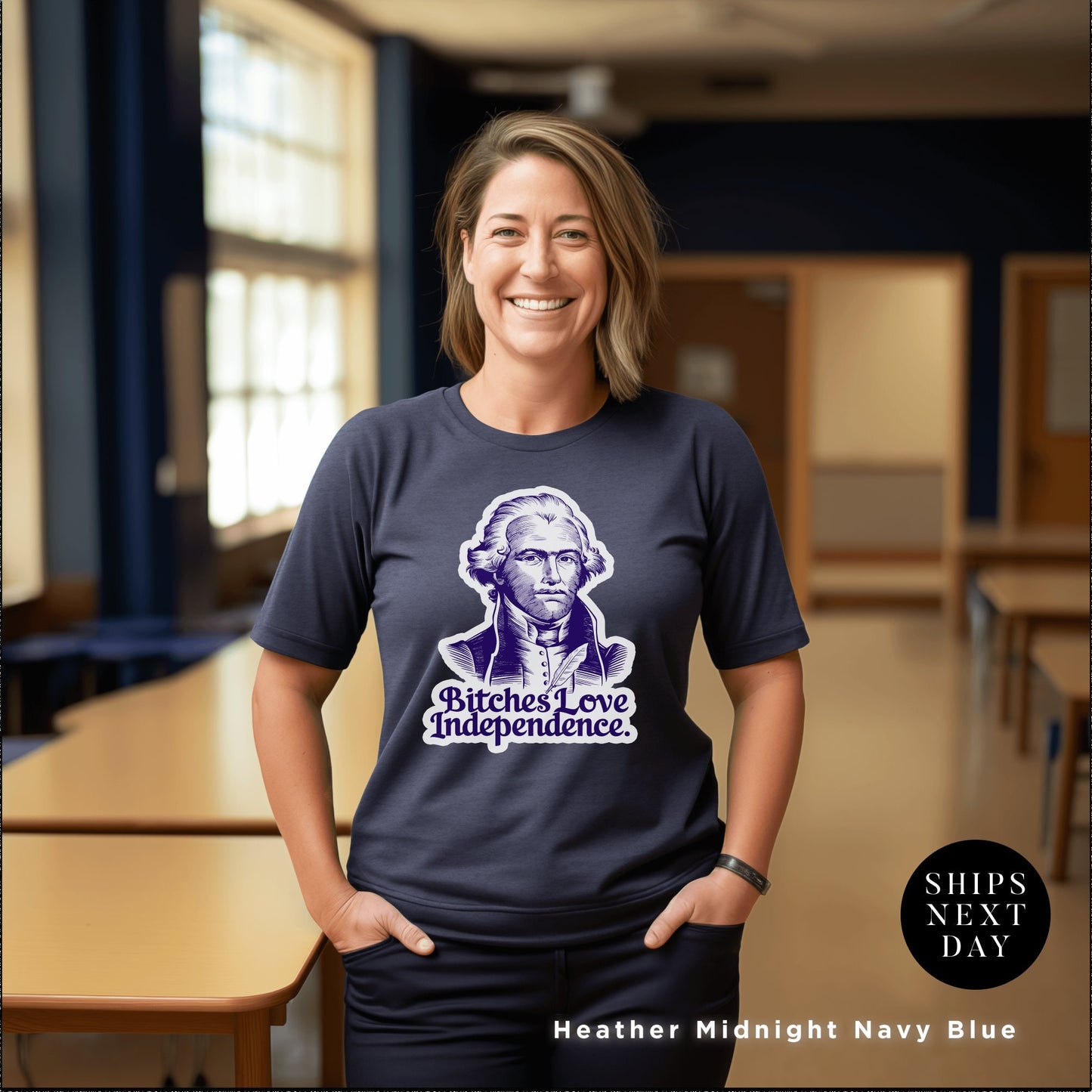 a woman wearing a t - shirt with a picture of a president on it, bitches love independence t-shirt, Funny 4Th Of July, Independence Day, Funny Unisex 4Th Of July Shirt, Thomas Jefferson, George Washington