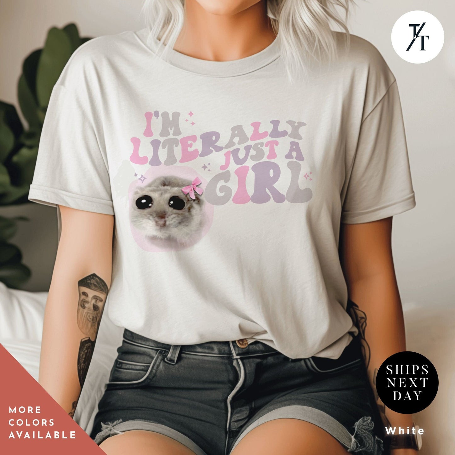 a woman wearing a t - shirt with a sad hamster on it, Sad Hamster Tshirt | Gift For Her | Unisex Tee | I'M Just A Girl Sad Hamster Meme T-Shirt | Cute Coquette Hamster Meme | Meme Tiktok
