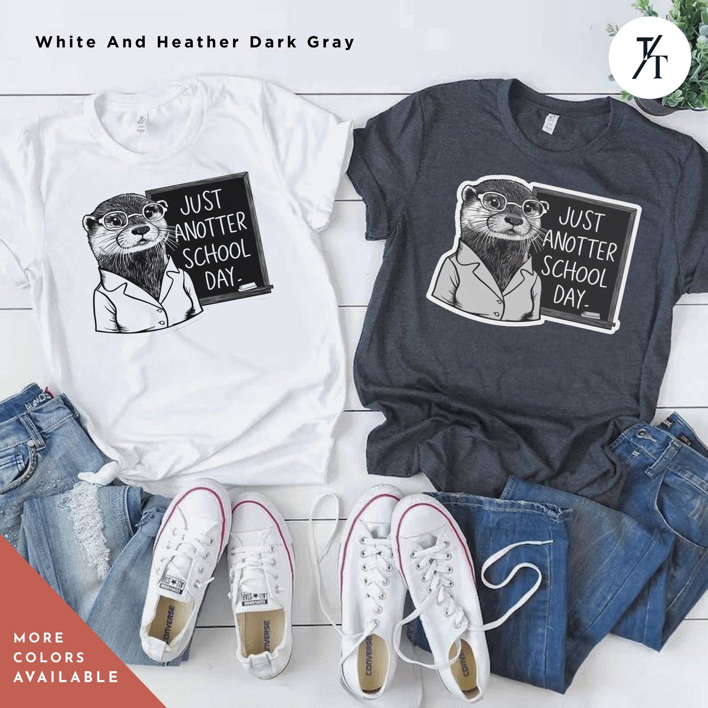 a couple of shirts that are on a table, Sea otter t-shirt, Gift For Teacher, Otter Lover Gift, Funny Teacher Shirt, Back To School Gift, Ottermom tShirt, Sea Otters tee