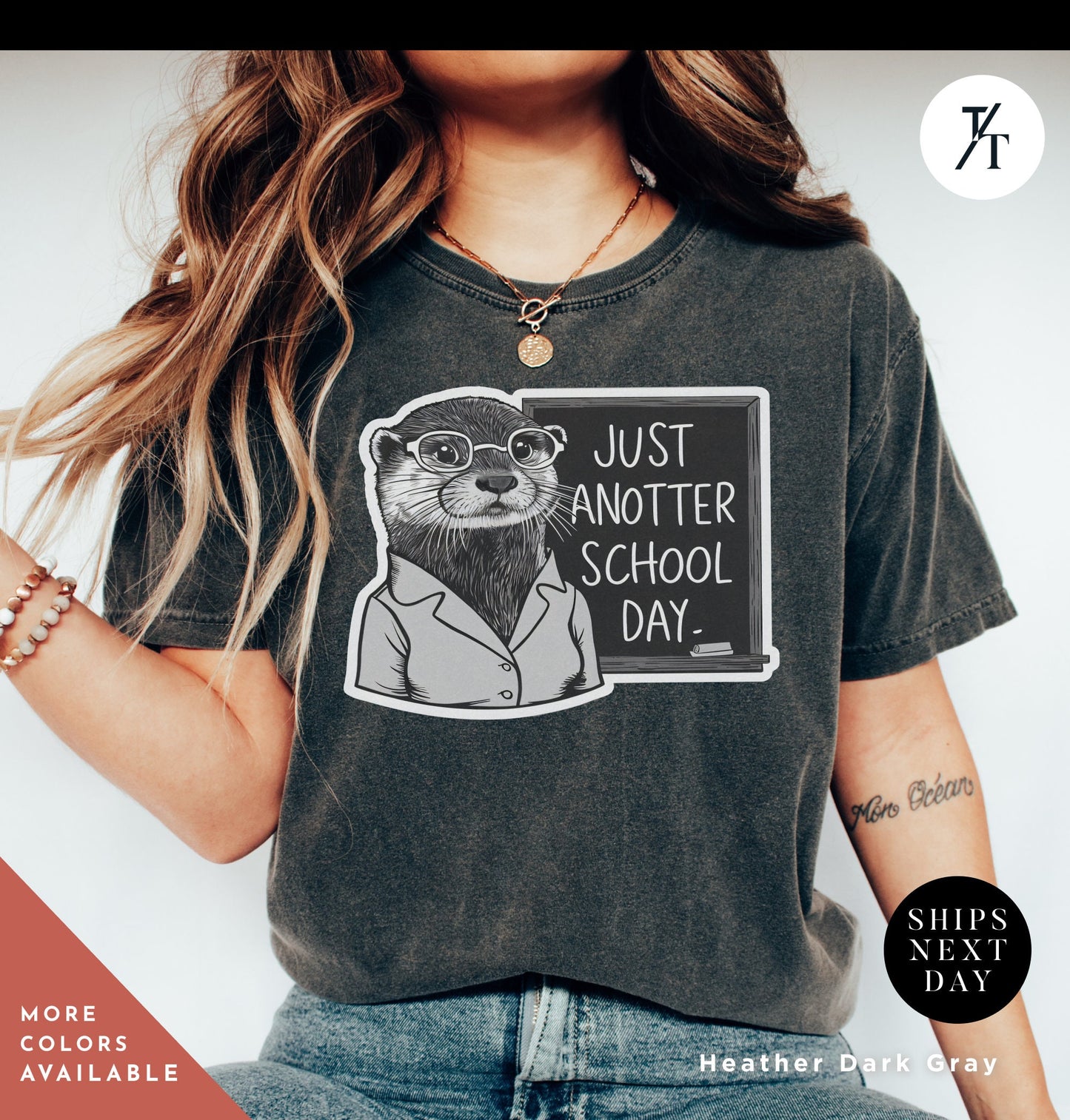 a woman wearing a shirt that says just another school day, Sea otter t-shirt, Gift For Teacher, Otter Lover Gift, Funny Teacher Shirt, Back To School Gift, Ottermom tShirt, Sea Otters tee