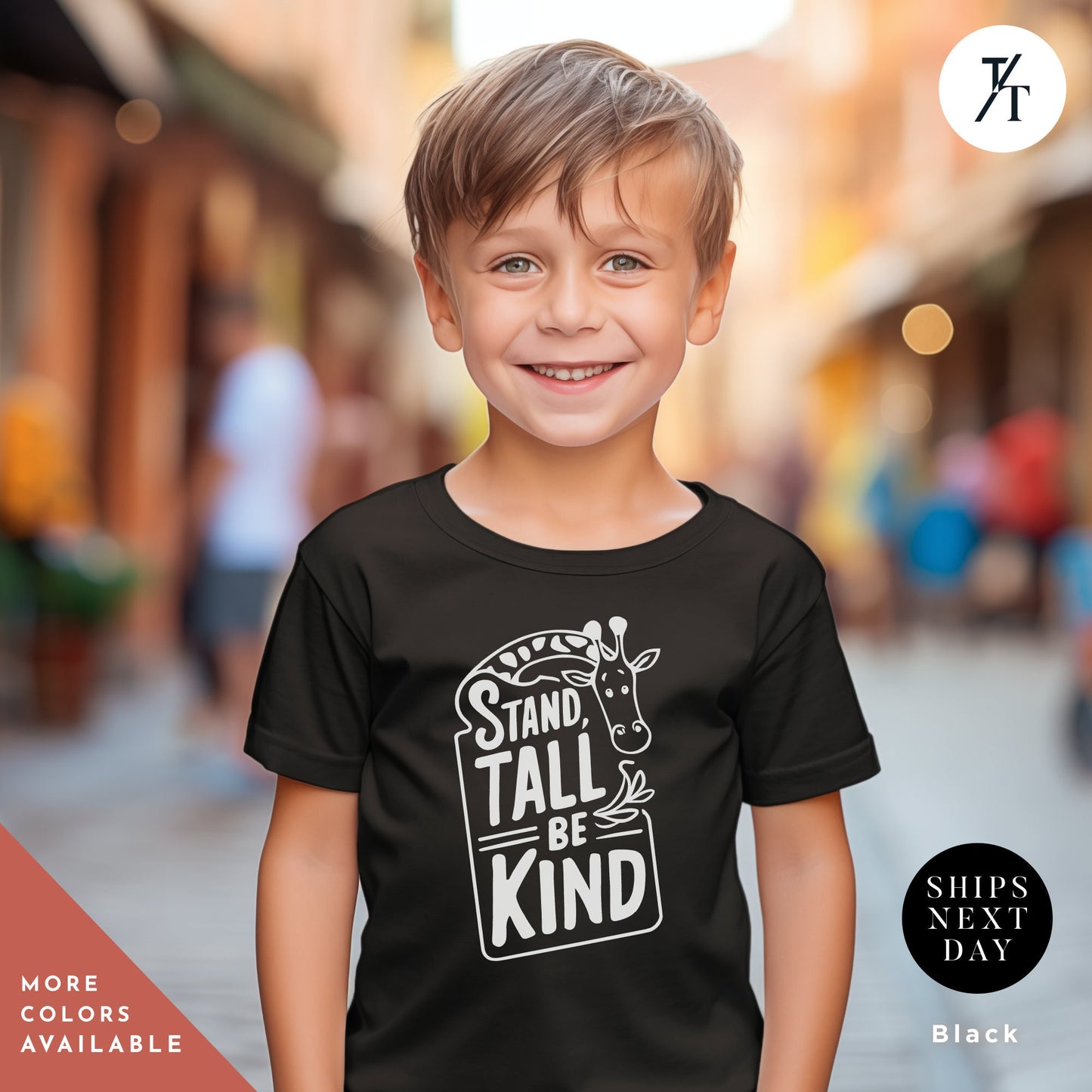 a young boy wearing a black t - shirt that says stand all be kind, Floral Giraffe Shirt, Girls Giraffe Shirt, Birthday Girl Shirts, Kids Giraffes Shirts, Animal Lover Gift, Graphic Giraffes Tee, Zoo Animal