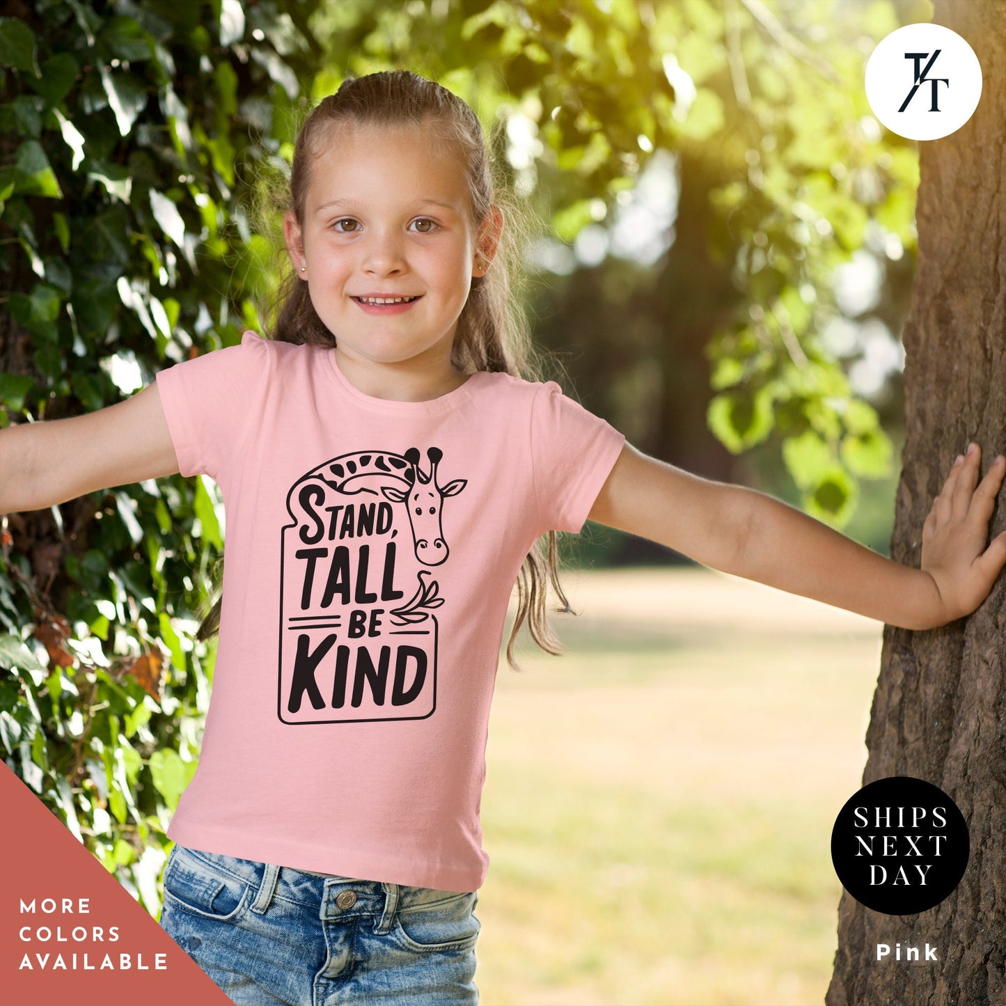 a little girl standing next to a tree, Floral Giraffe Shirt, Girls Giraffe Shirt, Birthday Girl Shirts, Kids Giraffes Shirts, Animal Lover Gift, Graphic Giraffes Tee, Zoo Animal