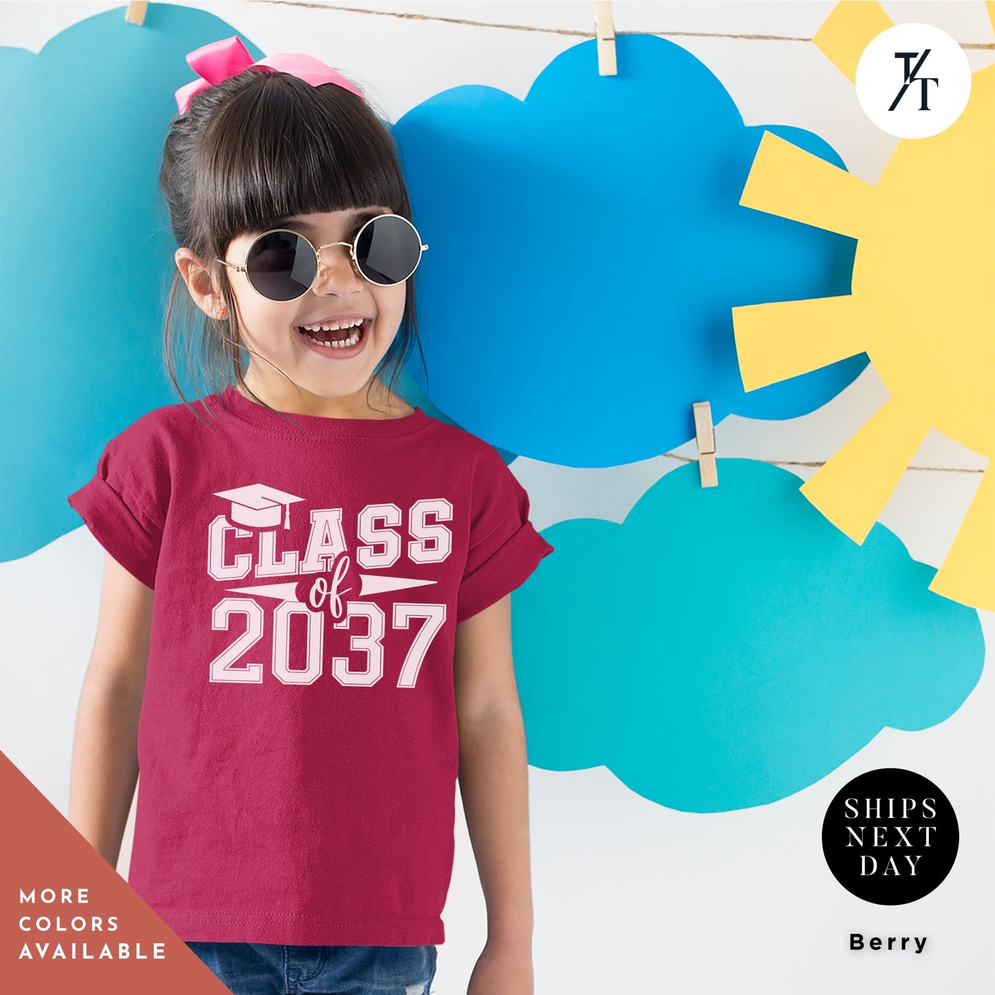 a young girl wearing a class of 2037 t - shirt, Graduation shirt 2037, Kindergarten Shirt, First Day Of School, Class Of 2037 Shirts, School Memory Shirts, Back To School Kids tshirt