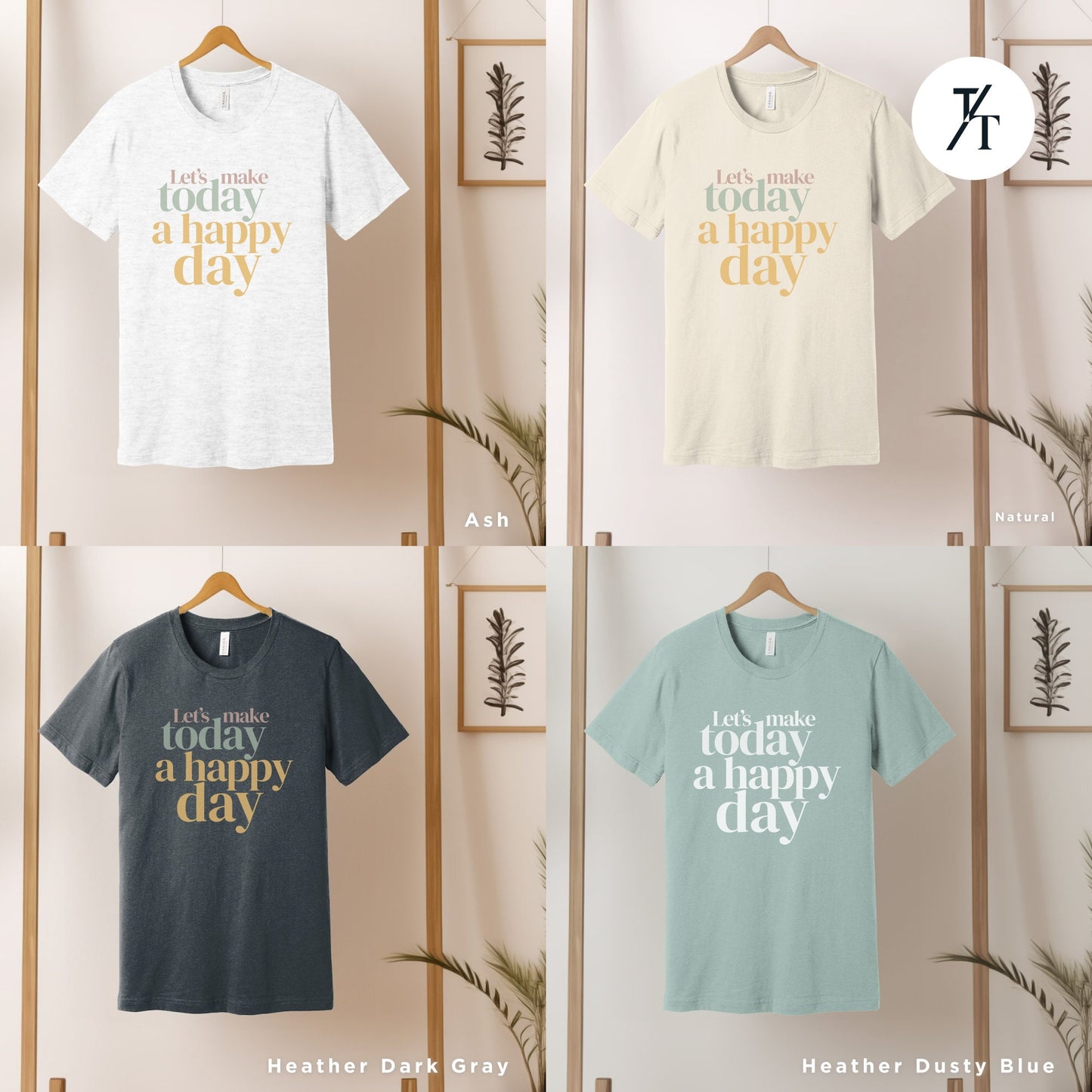 four different t - shirts hanging on a wall, , Gift For Teacher, Inspirational Shirt, Motivational tShirt, Positive Quote tee, Make Today Amazing tee