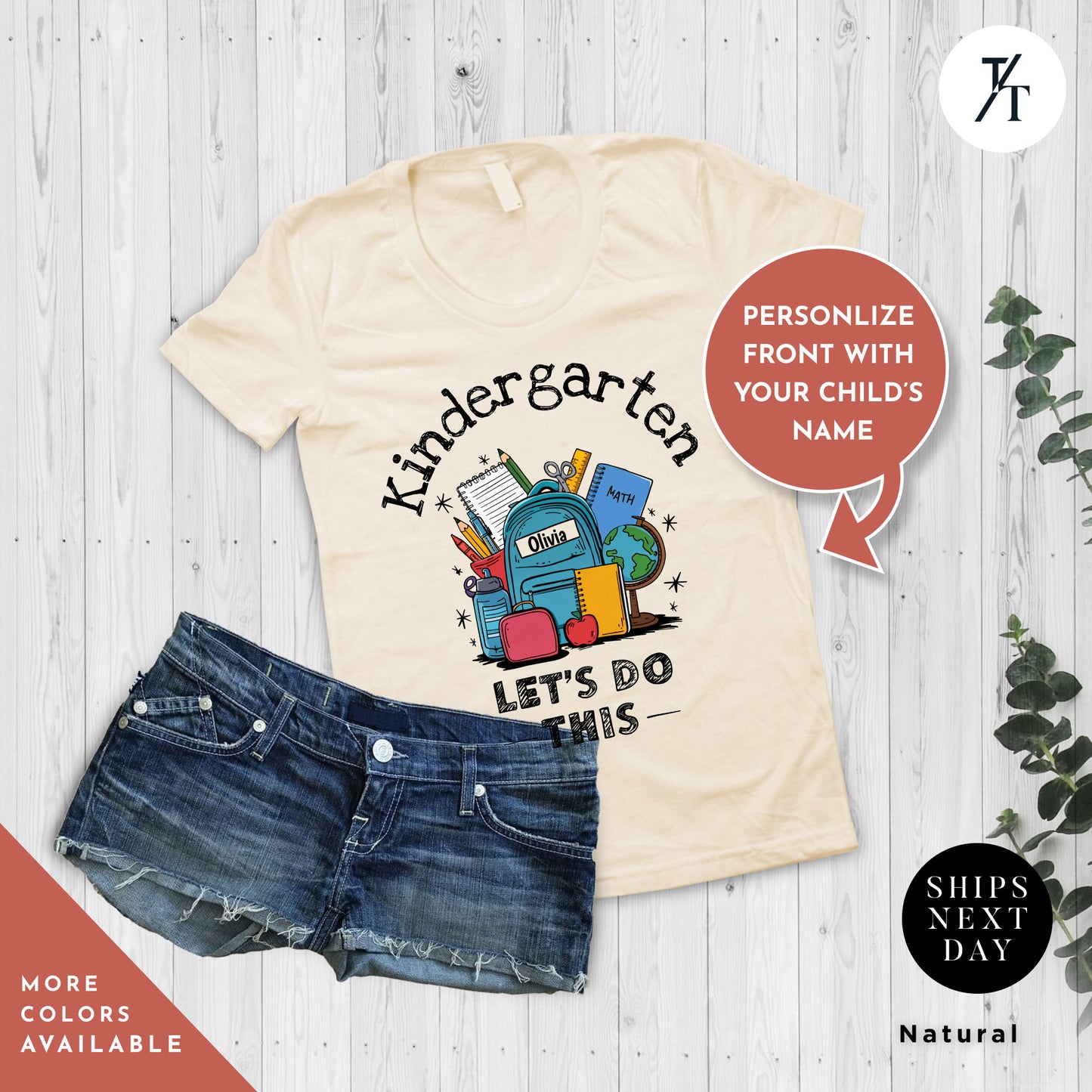 a t - shirt and shorts with a picture of a truck, Let's do this, Happy first day of school Kindergarten Shirt, Lets Do This Shirt, First Day Of School, Hello Kindergarten, Custom Kids tee