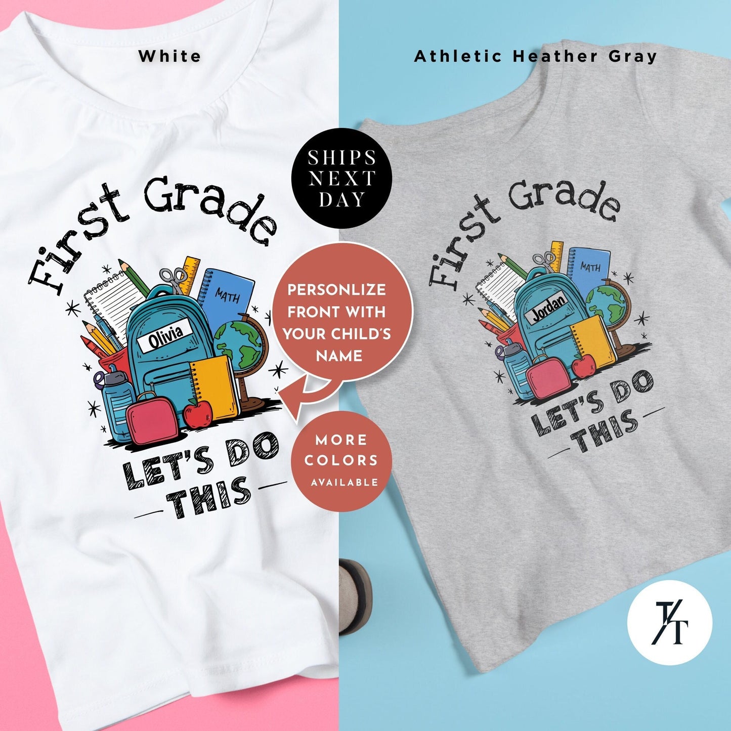 two t - shirts that say first grade and let's do this, Let's do this first grade tee, Back To School Shirt, First Day Of School, First Grade Shirt, 1St Grades Shirts, 1St Day, Kids School tee