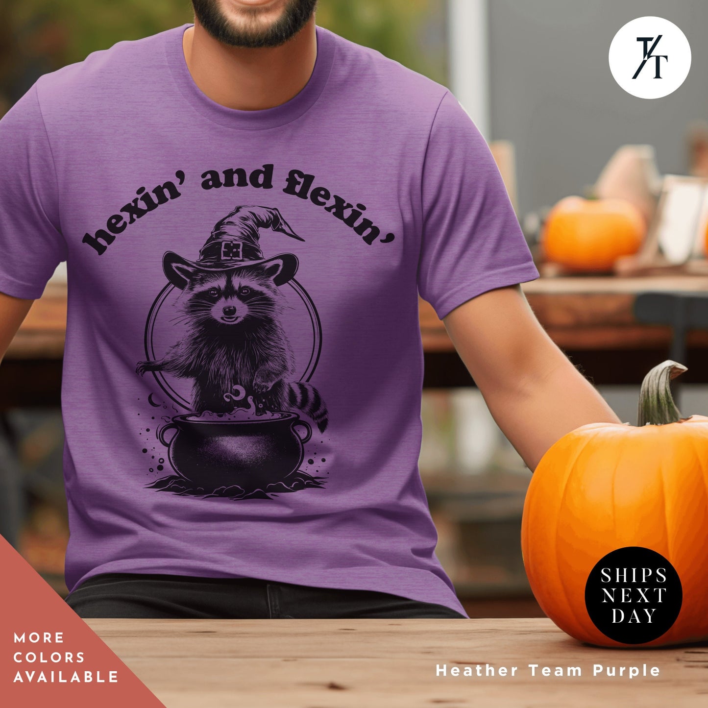 a man wearing a purple shirt with a raccoon on it, Funny halloween Raccoon shirt, Halloween Gifts, Cute Retro Raccoon Tee, Meme Lover, Feral Girl Shirts, Witches Wicca Shirt, Be A Witch tee