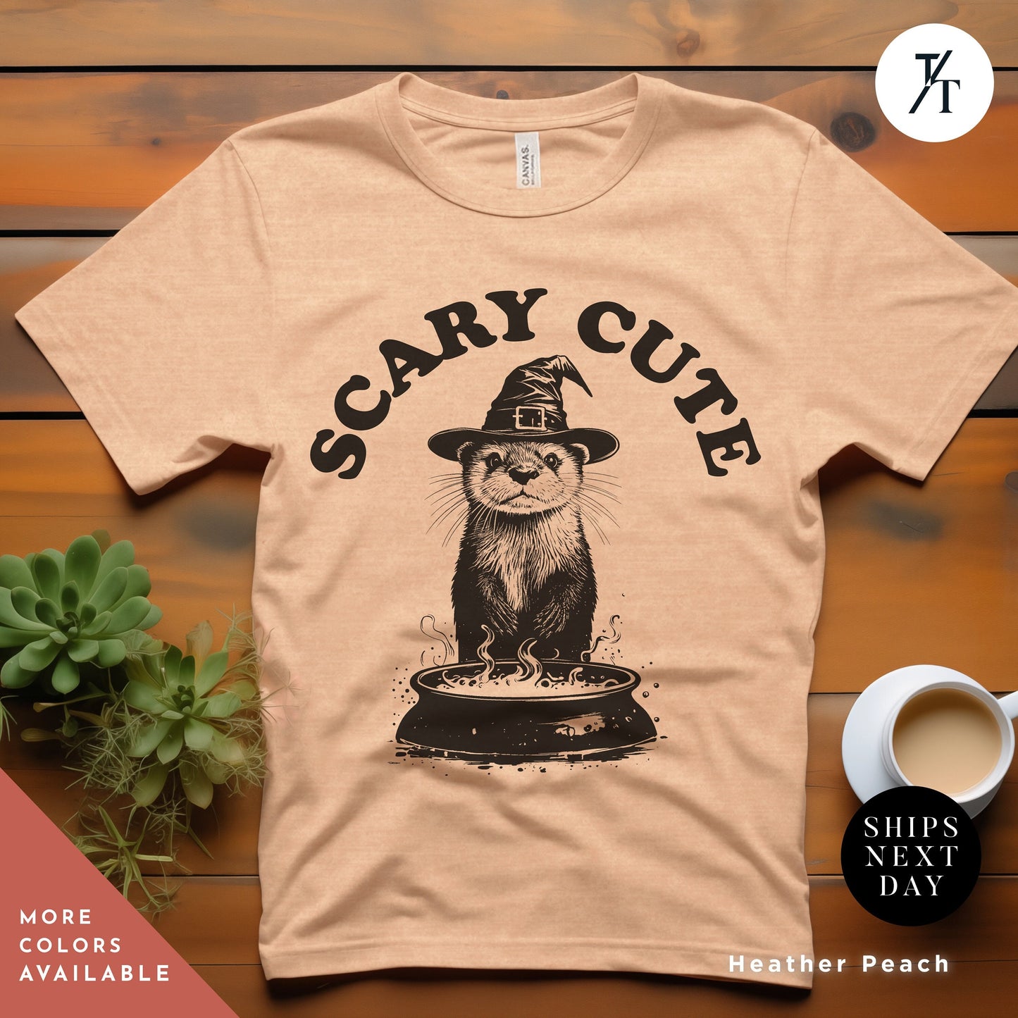 a t - shirt with a picture of a cat wearing a hat, Funny Otter Shirt, halloween otters tee, Vintage Halloween Gift, witchy shirt, Cute Otter Lover Shirts, Halloween Shirts, Sea Otters Gifts