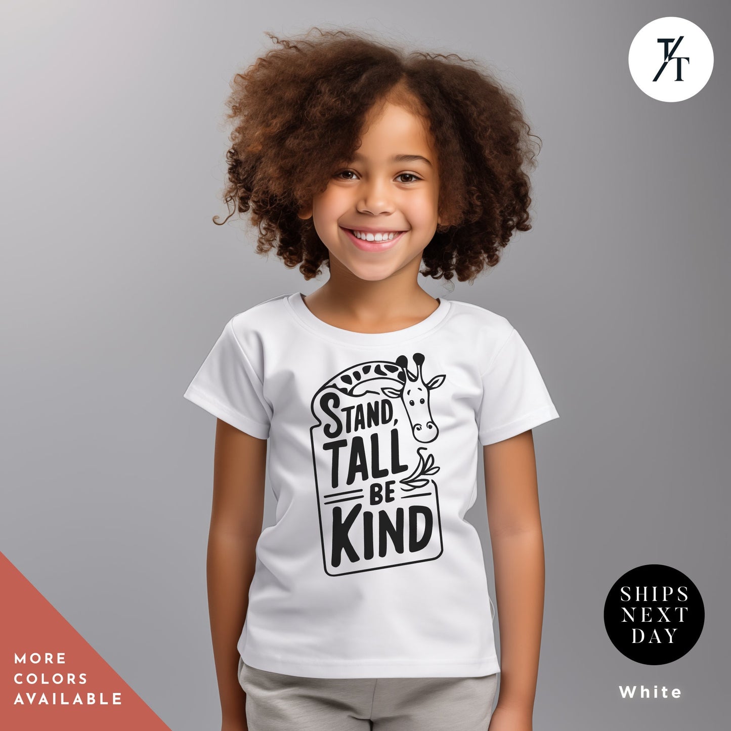 a little girl wearing a t - shirt that says stand tall be kind, Floral Giraffe Shirt, Girls Giraffe Shirt, Birthday Girl Shirts, Kids Giraffes Shirts, Animal Lover Gift, Graphic Giraffes Tee, Zoo Animal