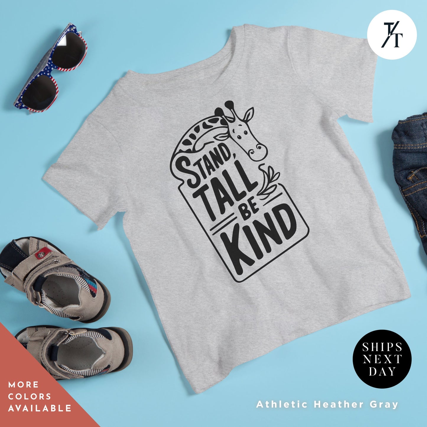 a t - shirt that says stand tall be kind, Floral Giraffe Shirt, Girls Giraffe Shirt, Birthday Girl Shirts, Kids Giraffes Shirts, Animal Lover Gift, Graphic Giraffes Tee, Zoo Animal