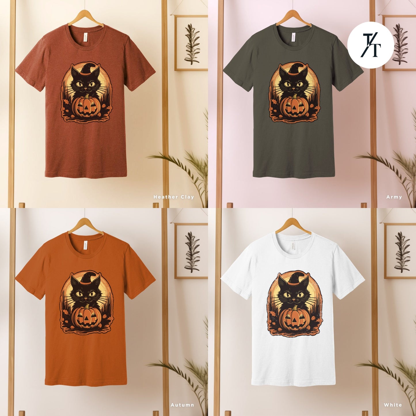 a group of t - shirts with a picture of a cat on it Witch Cat Shirt, Salem Witch Shirt, Vintage Black Cat Halloween shirt, Retro Witch Clothing, spooky season Witchy Cat TShirt halloweenshirt