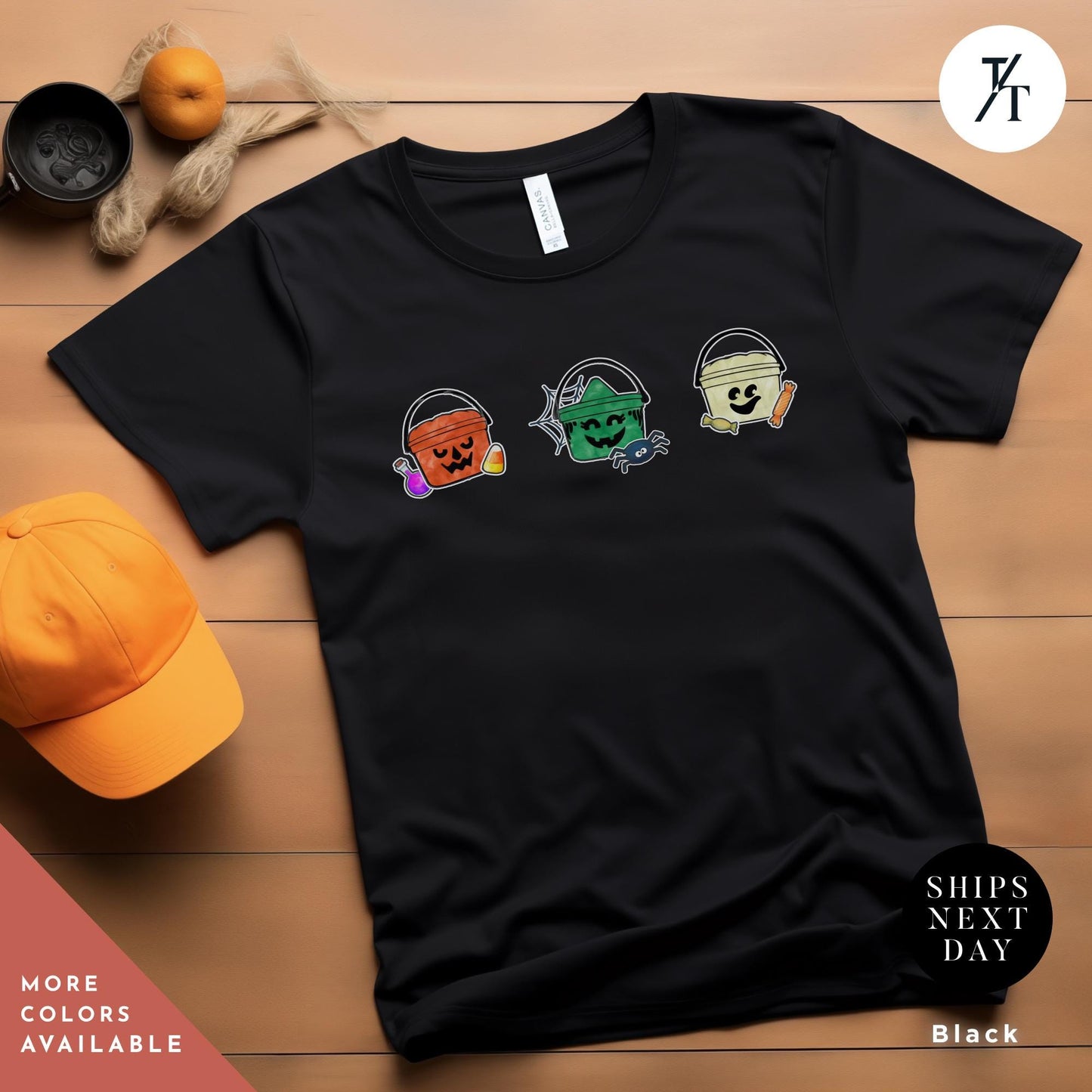 a black t - shirt with three halloween characters on it, Retro Halloween Witch Ghost Pumpkin Boo Bucket Shirt, Vintage Halloween Crewneck, Cute Spooky Season Shirt, McDonald's Boo Bucket Gift,