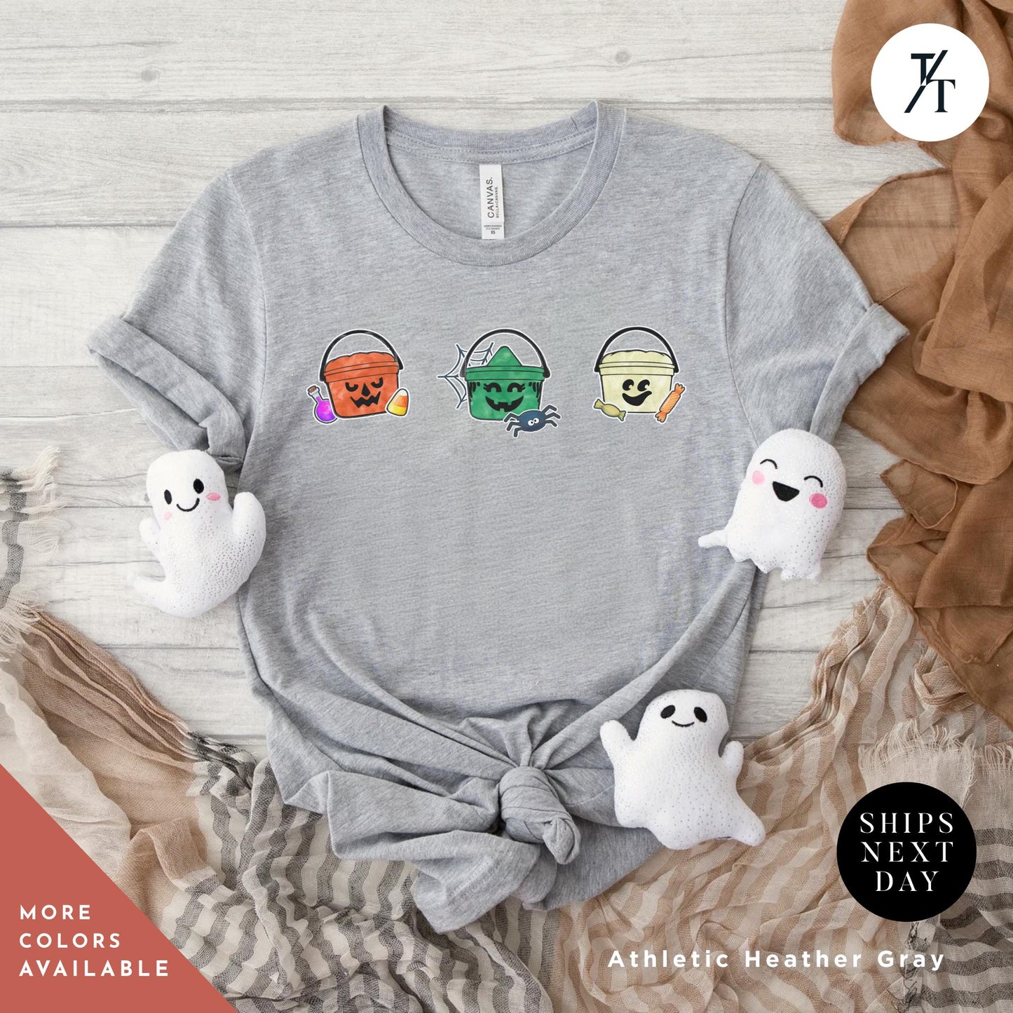 a t - shirt with three halloween buckets with faces on them, Retro Halloween Witch Ghost Pumpkin Boo Bucket Shirt, Vintage Halloween Crewneck, Cute Spooky Season Shirt, McDonald's Boo Bucket Gift,