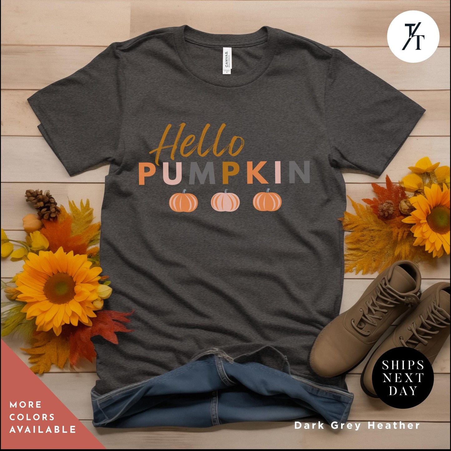 a t - shirt with the words hello pumpkin on it, Hello Fall Shirt Pumpkin, Hello Pumpkin Patch Shirt, Girly Halloween Tee, Cute Fall Shirt, Spooky Season Gift, Retro Autumn thanksgiving tee