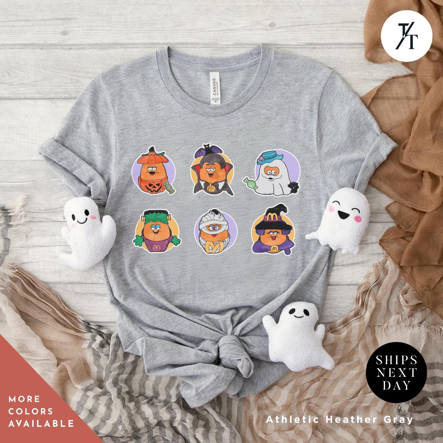 a t - shirt with a bunch of ghost faces on it, Halloween Nuggets Shirt, Retro Halloween Tee, Vintage Scary Chicken Nugget Lover Gift, 80s Kids Throwback, Spooky Season Shirt
