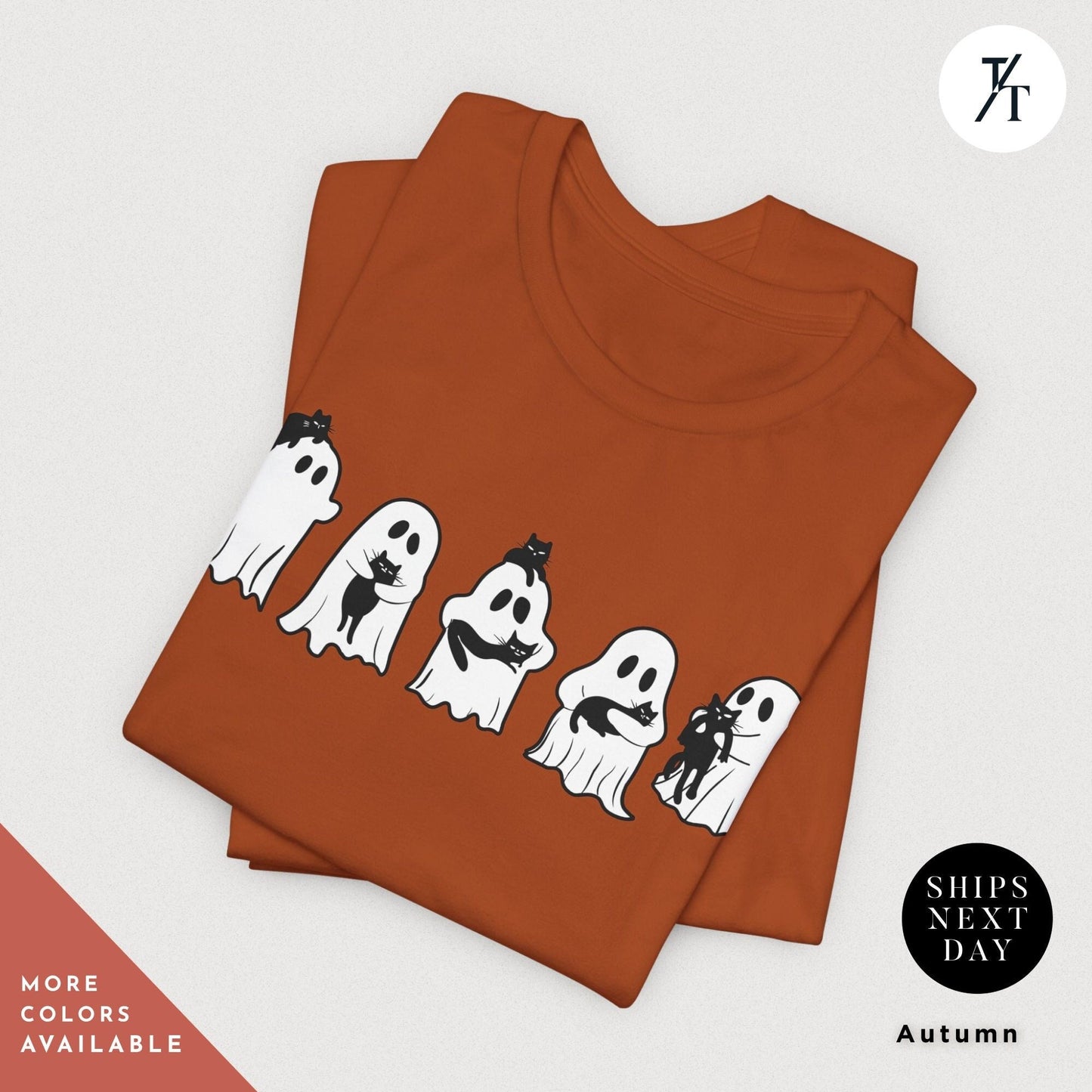 a t - shirt with a group of ghost on it, Ghost Holding Black Cat Shirt, Ghost Cat Shirt, Halloween Gift, Halloween Ghosts, Cute Ghosts Shirts, Spooky Season Shirts, Cats Lover tees