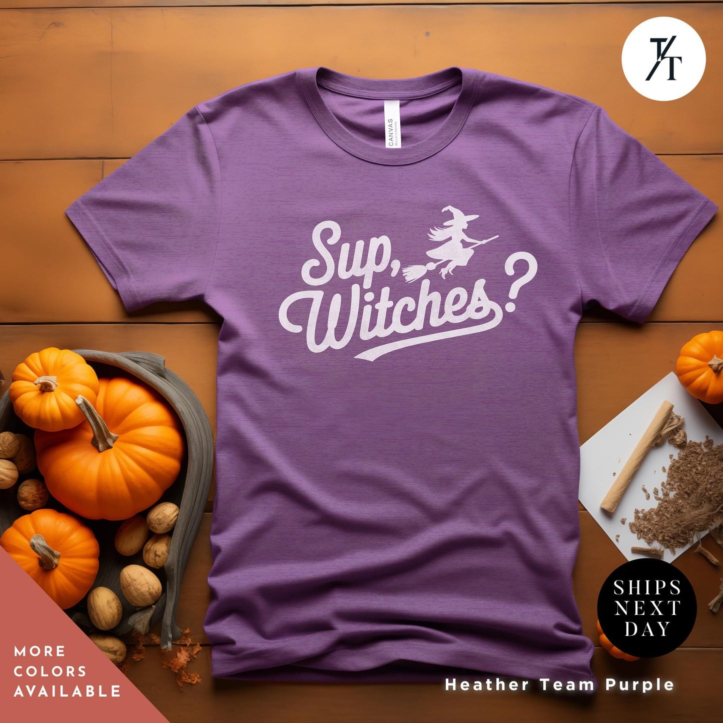 a purple shirt with the words sup witches on it, Sup Witches Shirt, whats up witches, Funny Witch Shirt, Funny Halloween Tee, Halloween Tshirt, Spooky Season Funny Witch Quote