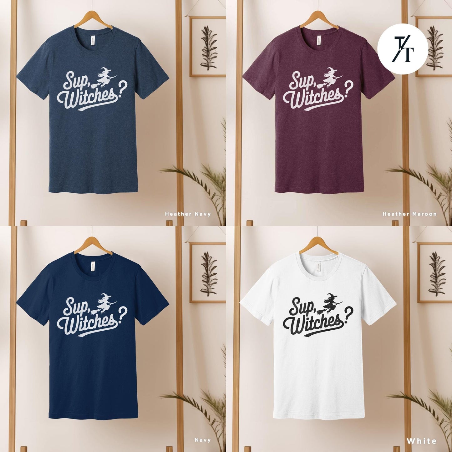 six t - shirts with different sayings on them, Sup Witches Shirt, whats up witches, Funny Witch Shirt, Funny Halloween Tee, Halloween Tshirt, Spooky Season Funny Witch Quote