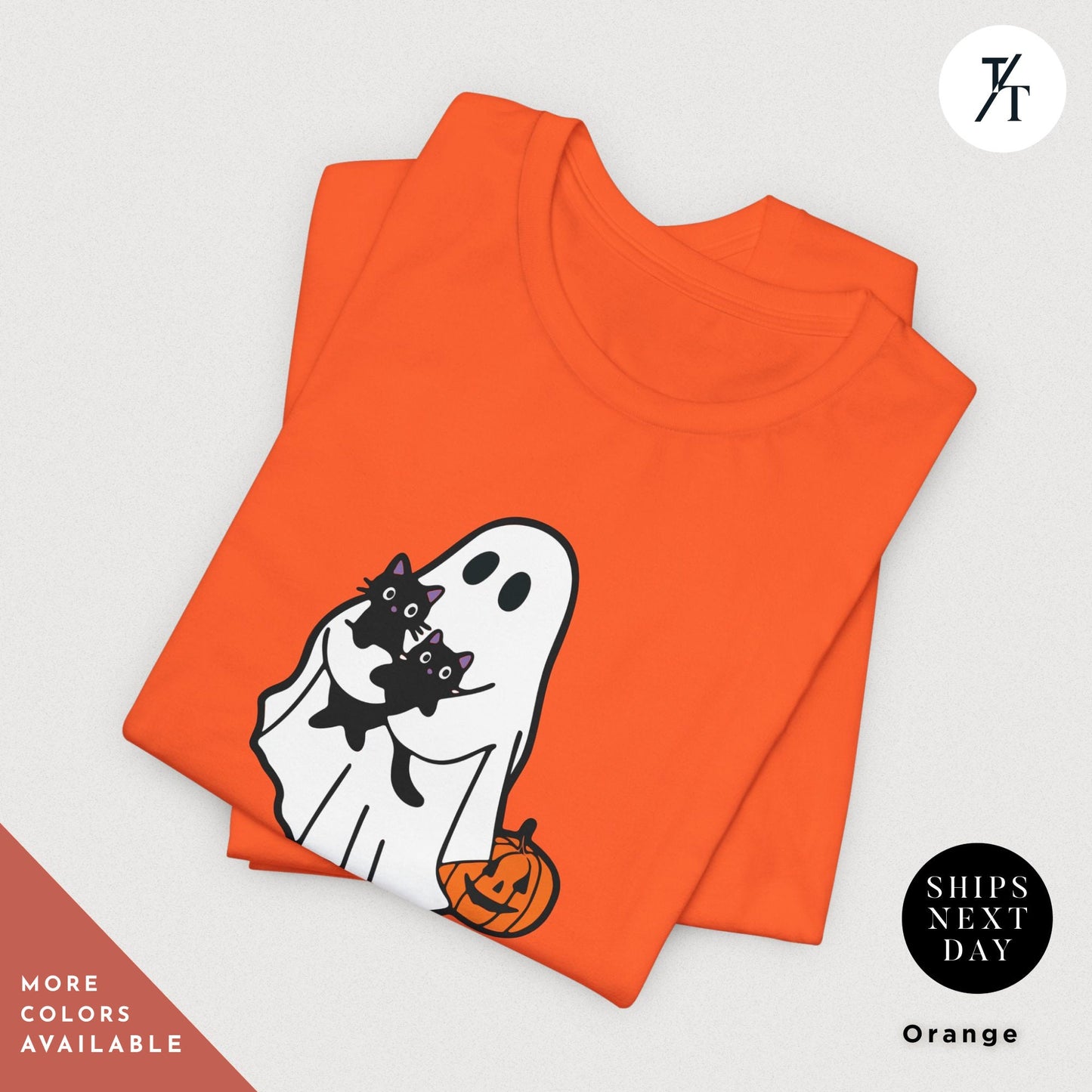 a t - shirt with a ghost and a cat on it, Ghost Holding Black Cat Shirt, Ghost Cat Shirt, Halloween Gift, Halloween Ghosts, Cute Ghosts Shirts, Spooky Season Shirts, Cats Lover tees
