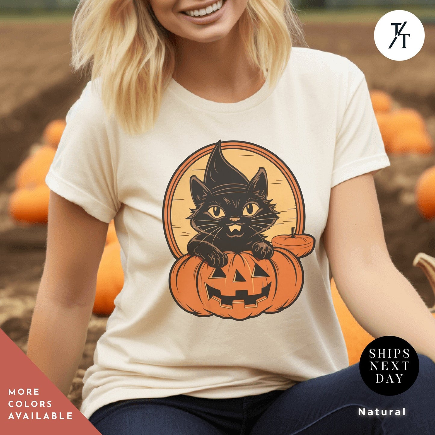 a woman wearing a white shirt with a black cat on it, Long live halloween Witch Cat Shirt, Vintage Black Cat Halloween shirt, Retro Witch Clothing, spooky season Trick Or Treat halloweenshirt