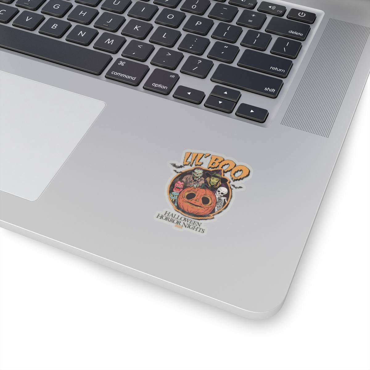 a laptop computer with a sticker on the keyboard, Halloween horror nights sticker Hhn Jack Decal Lil Boo Sticker, Halloween Horror Nights Uoap Decals, Universal Stickers, Universal Studios