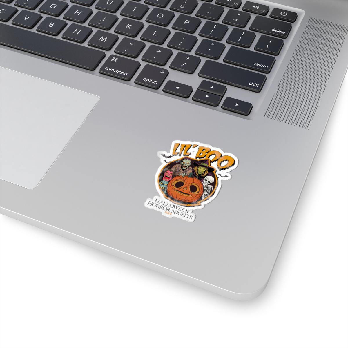 a laptop with a sticker of a pumpkin on it, Halloween horror nights sticker Hhn Jack Decal Lil Boo Sticker, Halloween Horror Nights Uoap Decals, Universal Stickers, Universal Studios