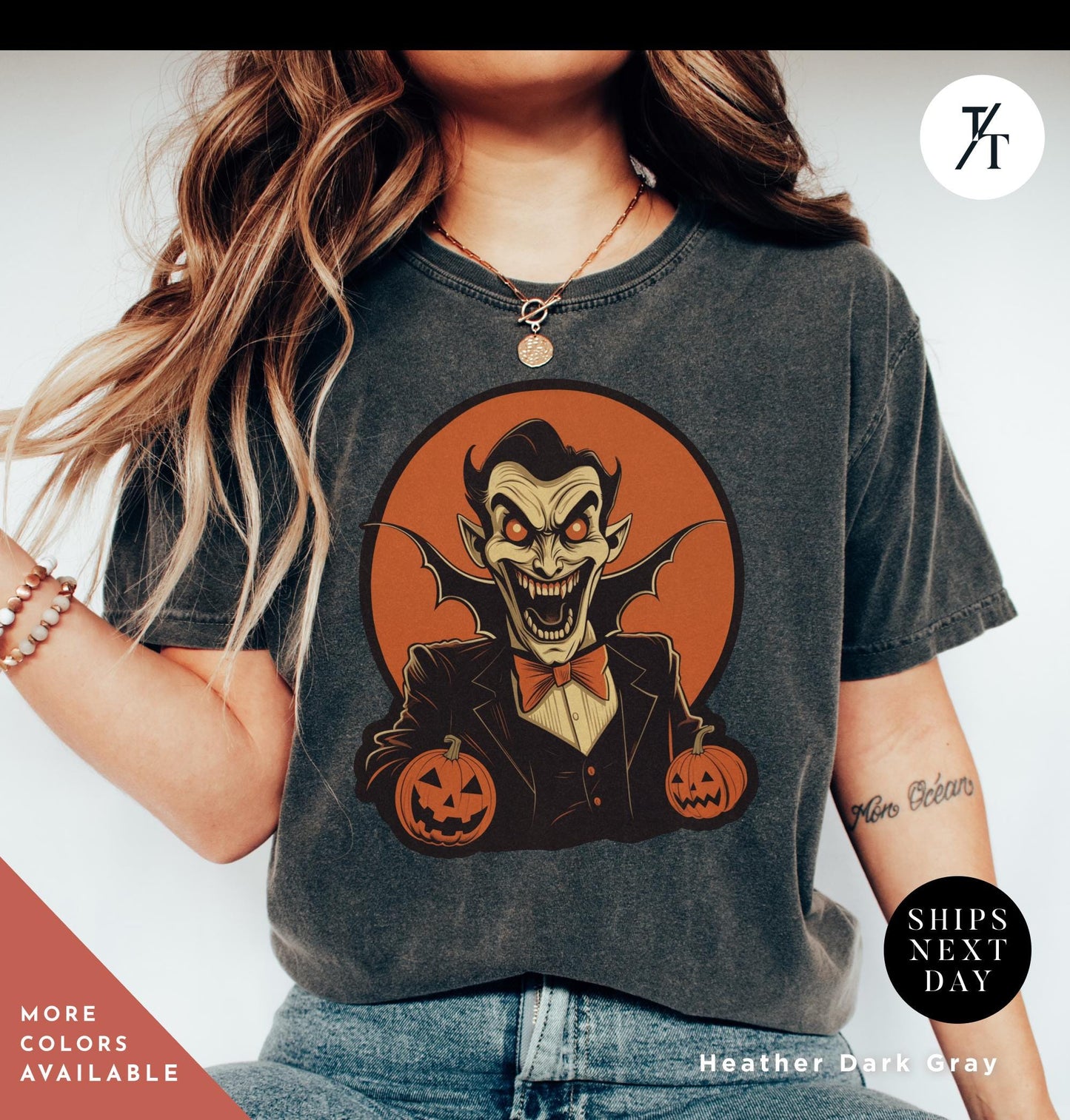 a woman wearing a t - shirt with a picture of a Dracula vampire, Vintage Halloween shirt, long live halloween Vampire Teeth Shirt, Dracula Flow Tshirt, vampire fangs, Monster Mash Tee, Retro Monster Tee