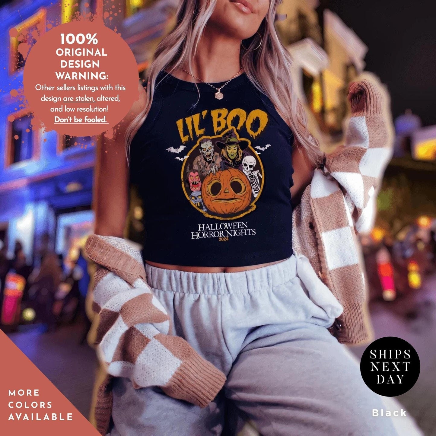 Halloween Horror Nights Crop Lil Boo HHN baby tee, hhn crop tank, rib Universal Scary night, Spooky Halloween Party Tshirt, horror nights