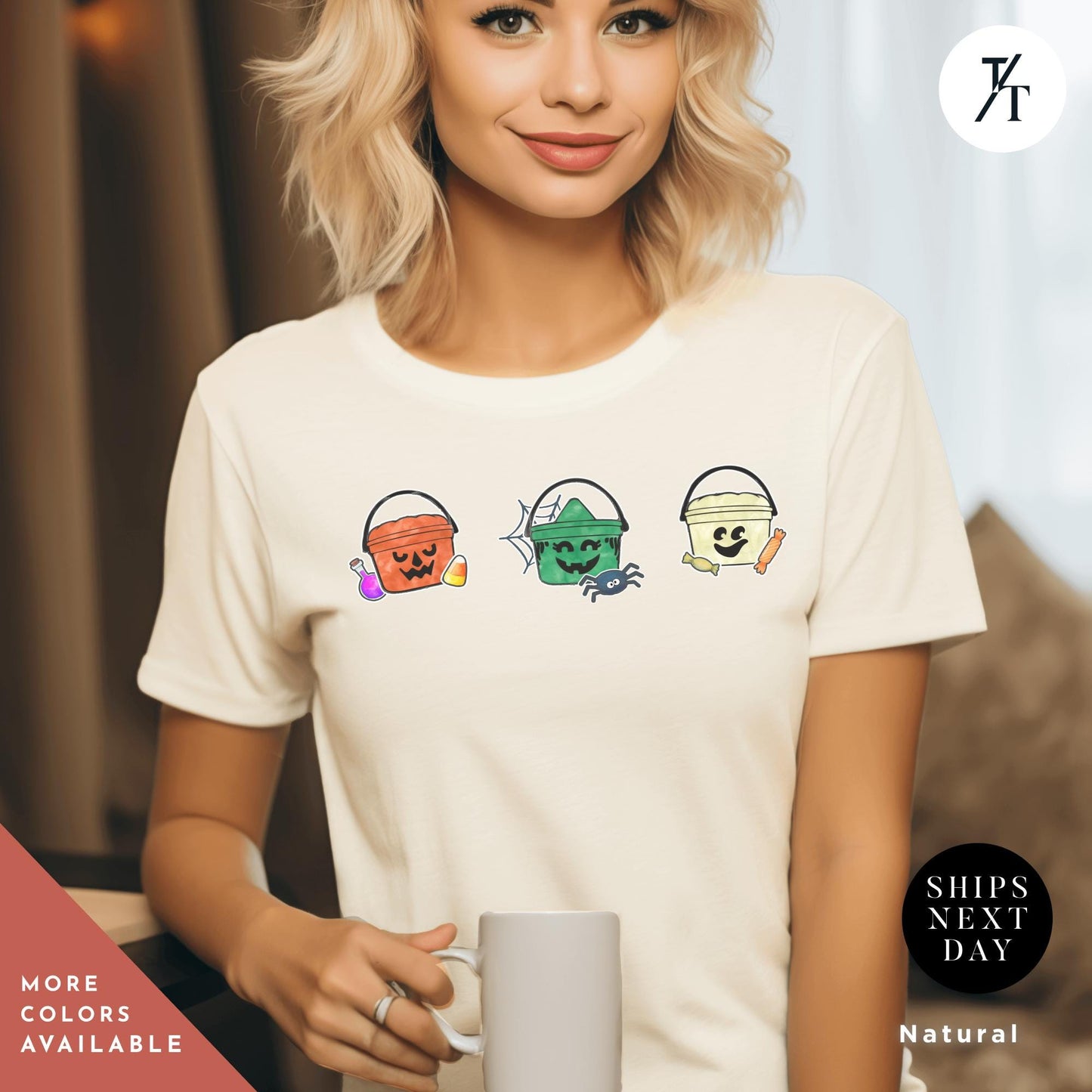 a woman holding a coffee mug in front of her face, Retro Halloween Witch Ghost Pumpkin Boo Bucket Shirt, Vintage Halloween Crewneck, Cute Spooky Season Shirt, McDonald's Boo Bucket Gift,
