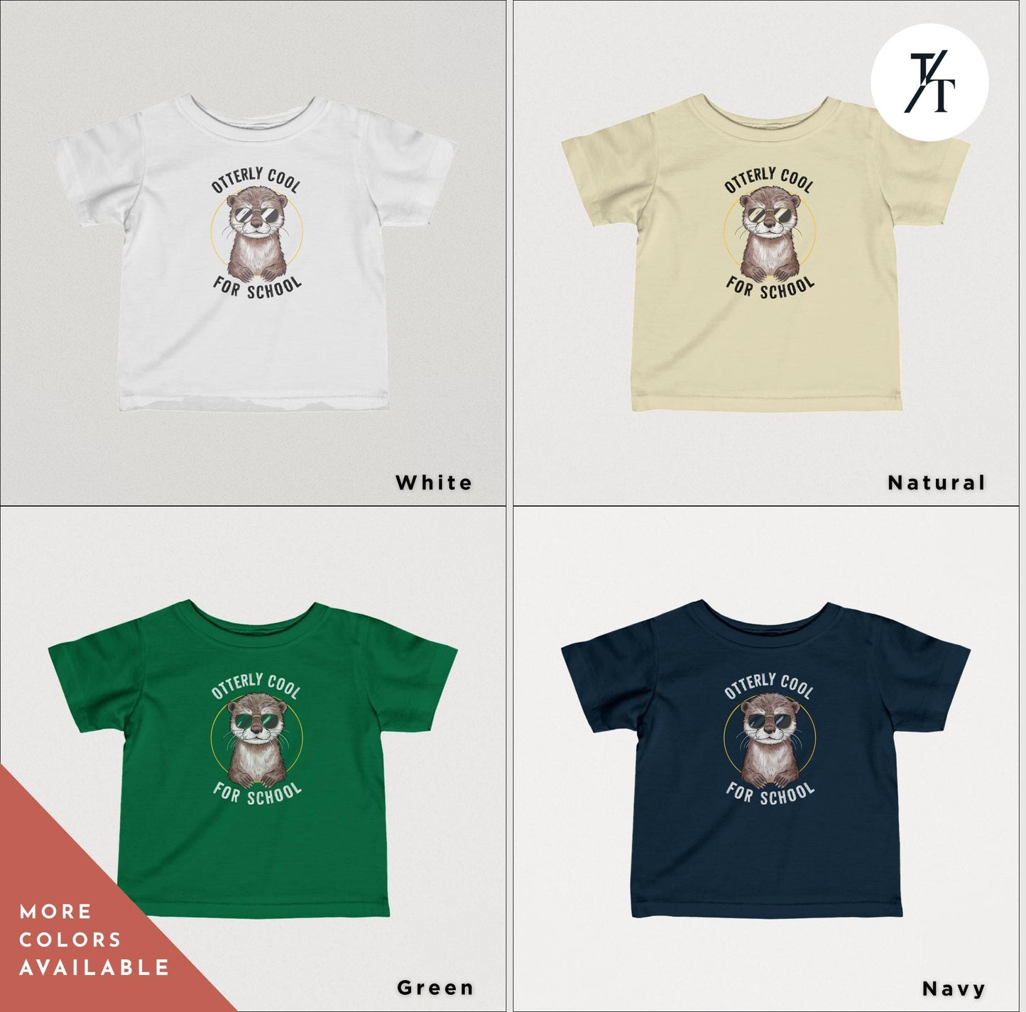 four different t - shirts with otters on them, a baby wearing a green shirt with a otter on it, Otter shirt toddler, Kids Otter Shirt, Baby Shower Gift, Otters Toddler Shirts, Otters Lover Gift Cute Youth Infant baby Animal seaotter tee