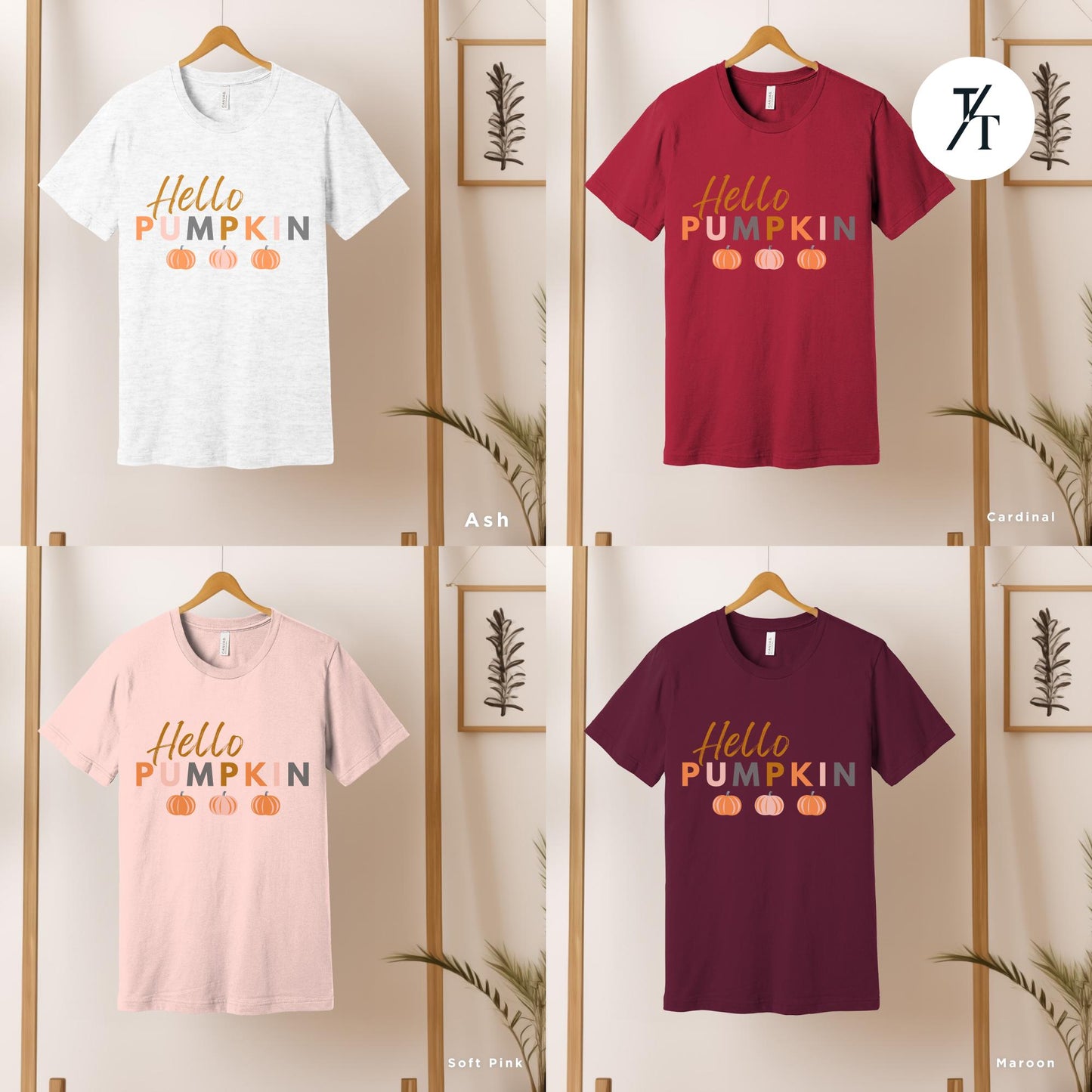 four t - shirts with the words hello pumpkin printed on them, Hello Fall Shirt Pumpkin, Hello Pumpkin Patch Shirt, Girly Halloween Tee, Cute Fall Shirt, Spooky Season Gift, Retro Autumn thanksgiving tee