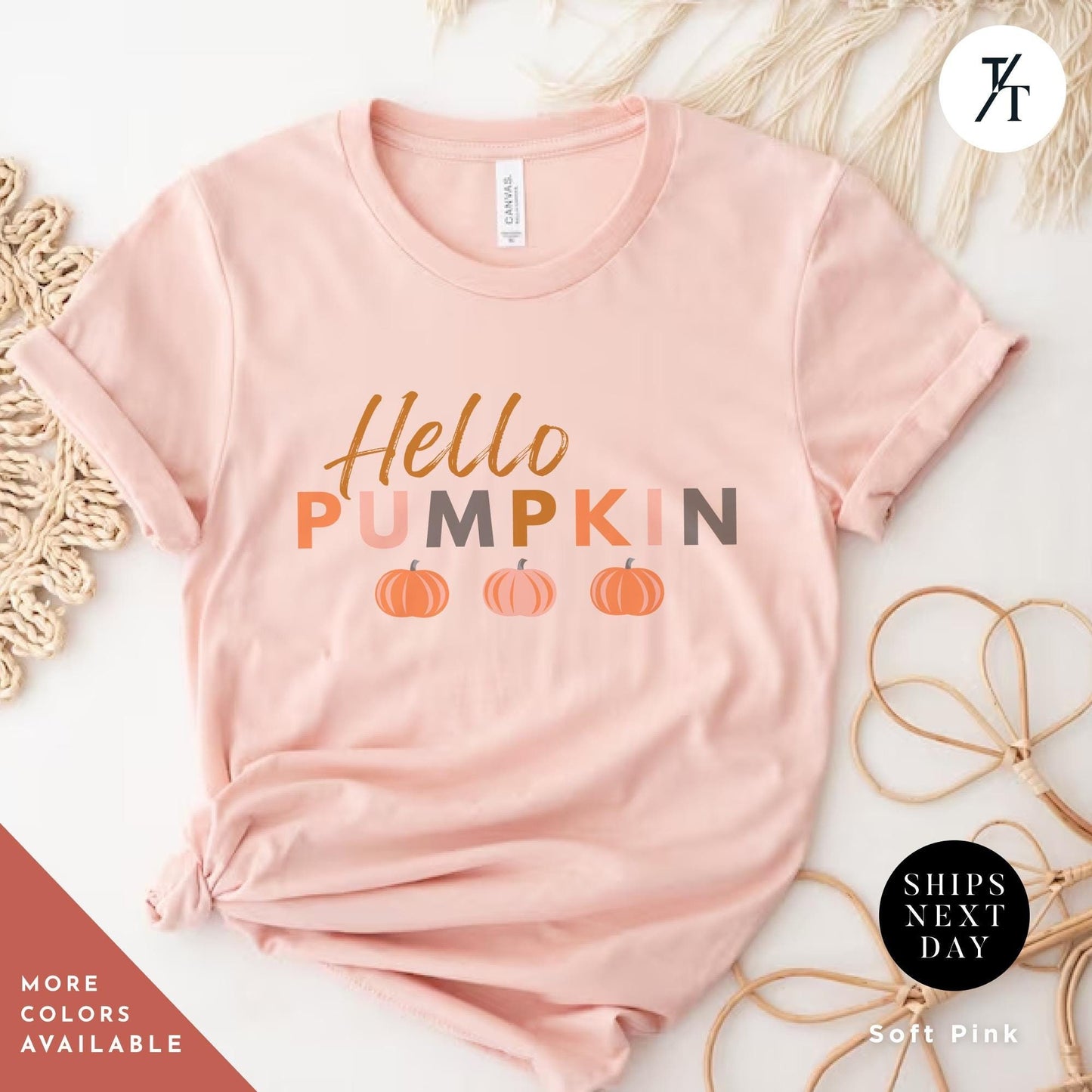 a pink shirt that says hello pumpkin on it, Hello Fall Shirt Pumpkin, Hello Pumpkin Patch Shirt, Girly Halloween Tee, Cute Fall Shirt, Spooky Season Gift, Retro Autumn thanksgiving tee