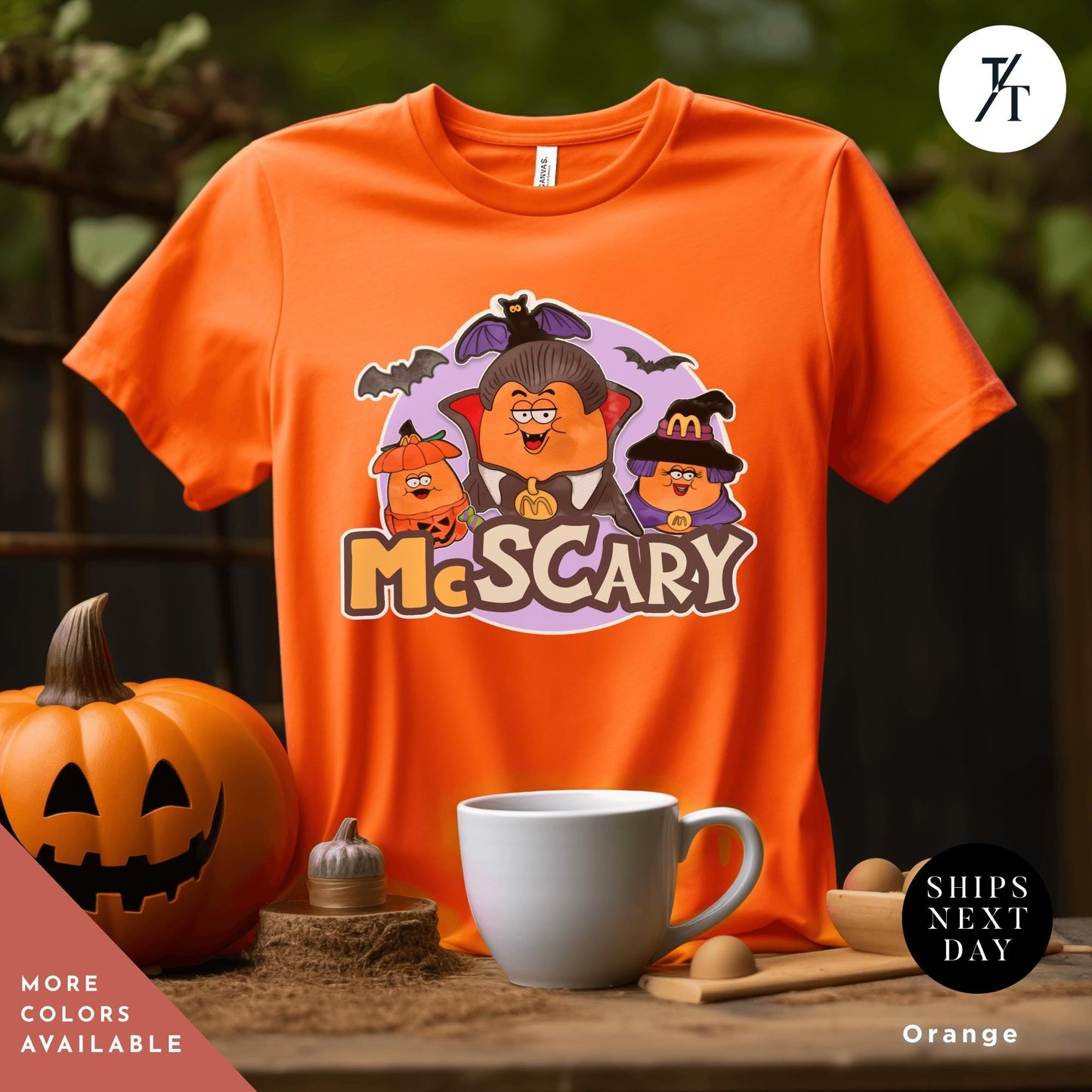 a t - shirt with a picture of a couple of pumpkins and a cup, Retro Halloween Spooky Nuggets Shirt, McDonalds Chicken Nugget Tee, Bucket Shirt, Funny Vintage Halloween Gift, Cute Spooky Season Top