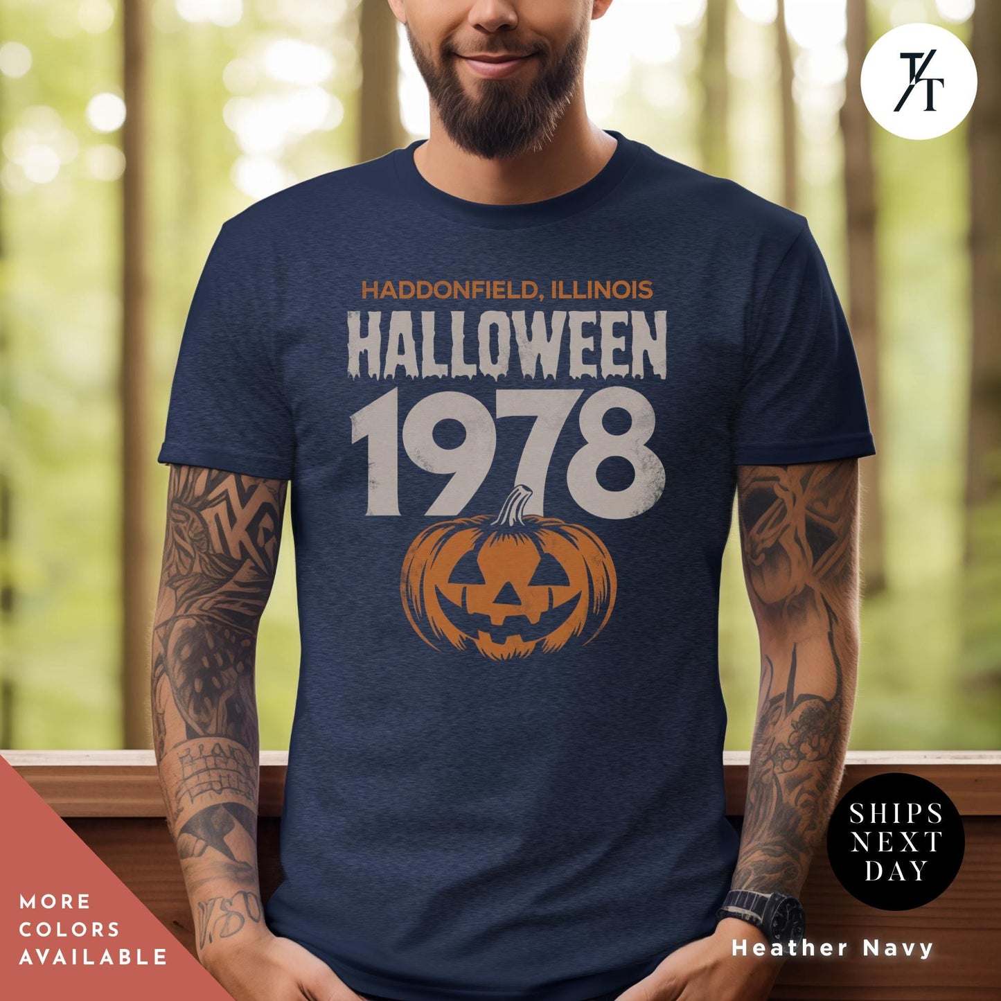 a man with a beard wearing a halloween t - shirt, Retro halloween 1978 t-shirt Michael Myers Shirt 1978 Halloween Movie Party Tee, Vintage John Carpenter, Spooky Season Original Scary movie