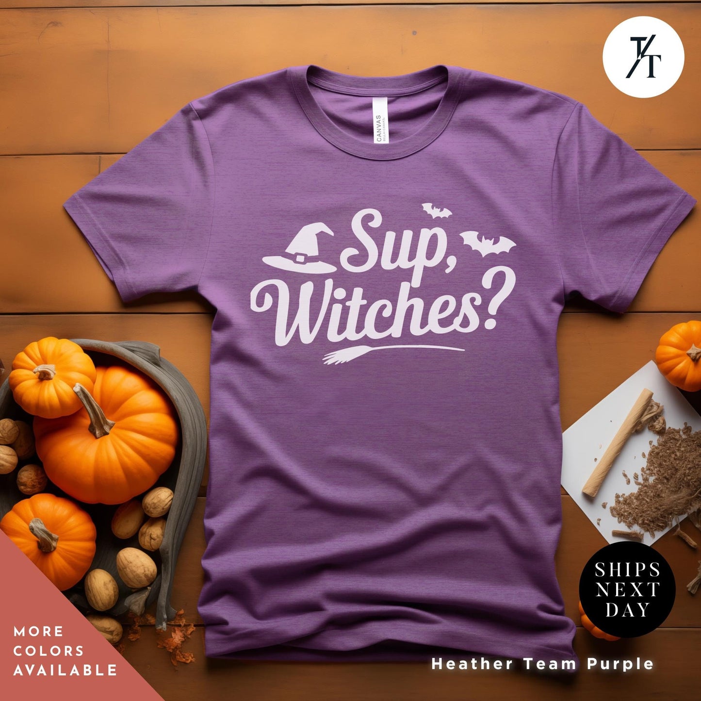 a purple shirt with the words sup witches on it, Sup Witches Shirt, whats up witches, Funny Witch Shirt, Funny Halloween Tee, Halloween Tshirt, Spooky Season Funny Witch Quote