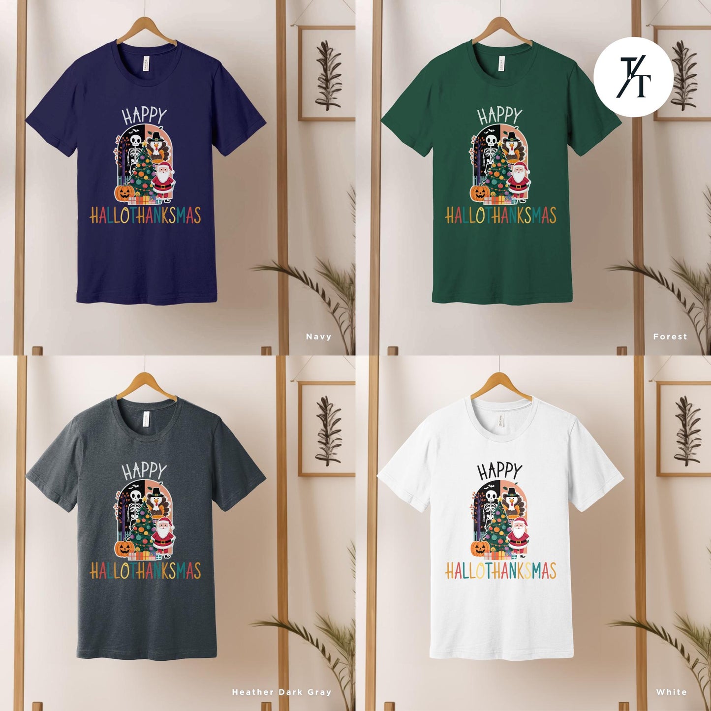happy hallothanksmas shirt holiday season shirt happy halloween thanksgiving christmas shirts funny halloween gift, fall shirts autumn tee