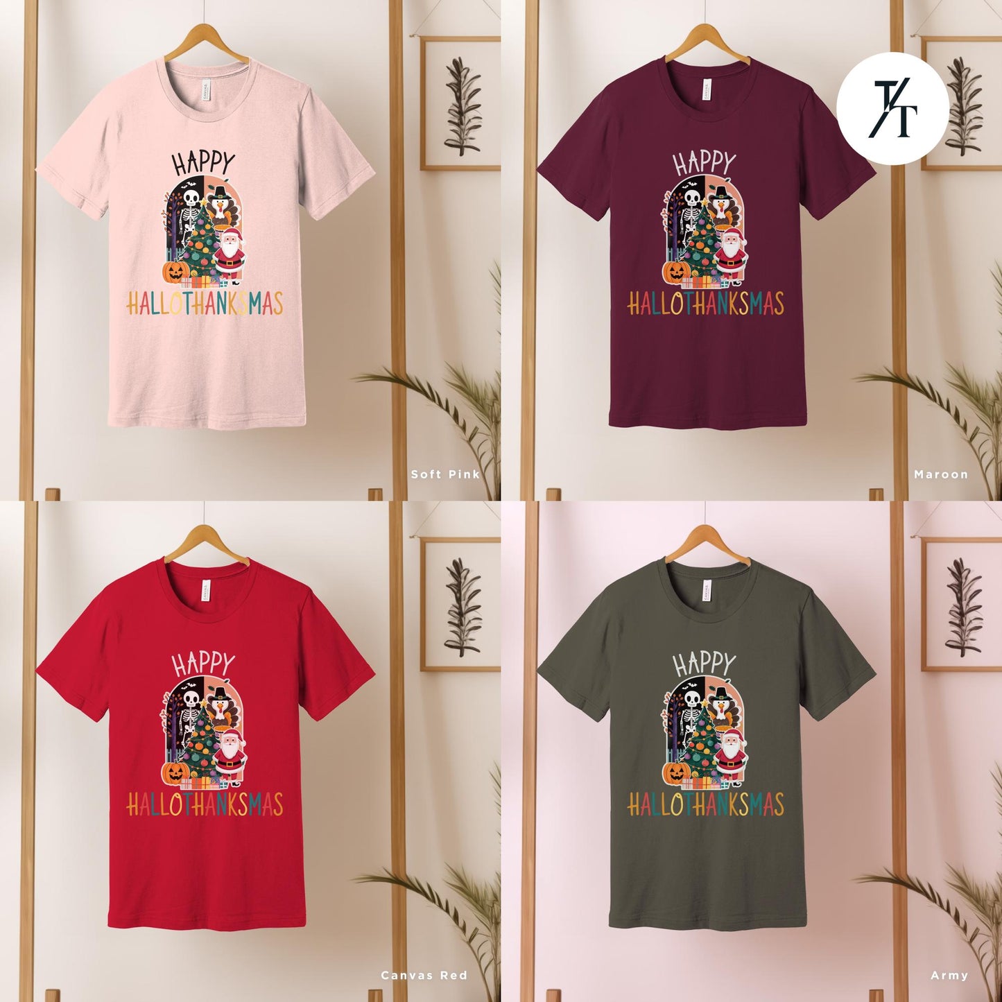 happy hallothanksmas shirt holiday season shirt happy halloween thanksgiving christmas shirts funny halloween gift, fall shirts autumn tee