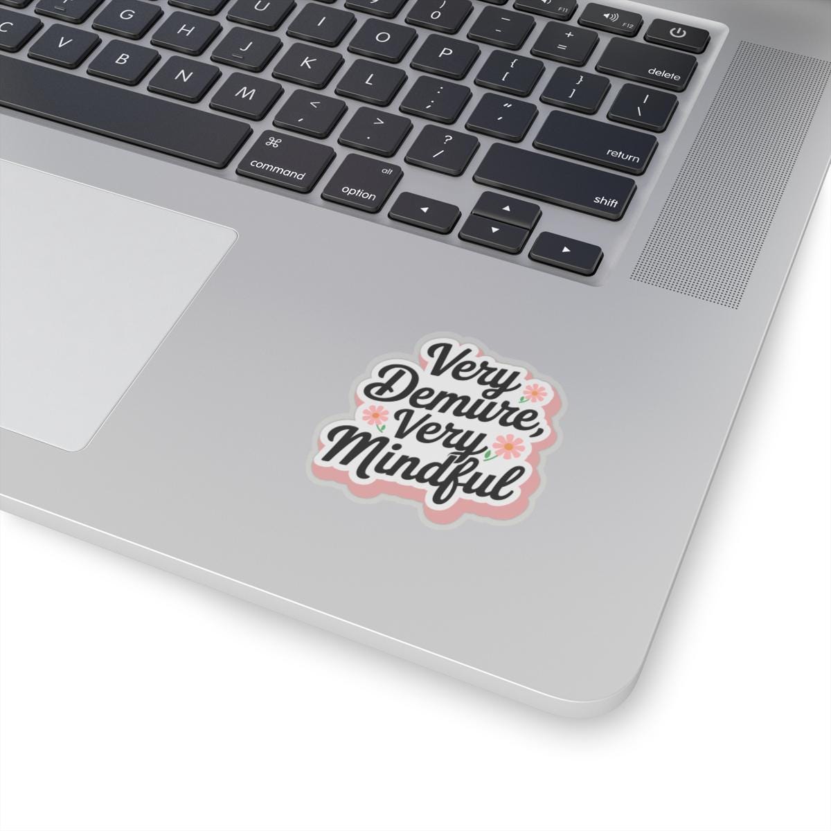 a laptop computer with a sticker on it Very Demure Sticker, Very Demure Very Mindful TikTok Sticker Trendy Kindle Laptop Stickers Water bottle Vinyl Viral Meme Waterproof Decal